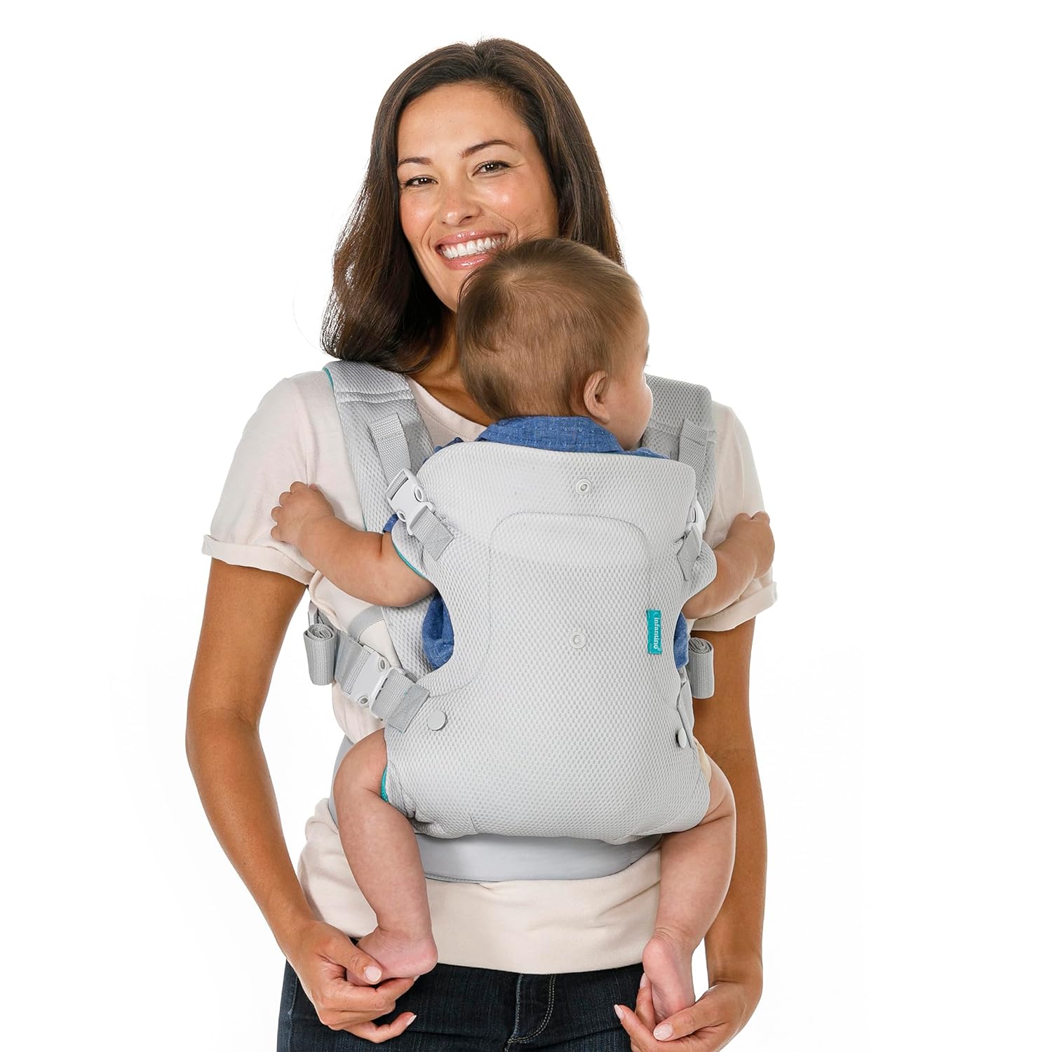 Infantino - Flip Breathable 4-in-1 Taşıyıcı - Hafif ve Hava Geçirgen - Ayarlanabilir Bel Kayışı ve Yastıklı Kayışlar - Konforlu ve Ergonomik - Açık Gri