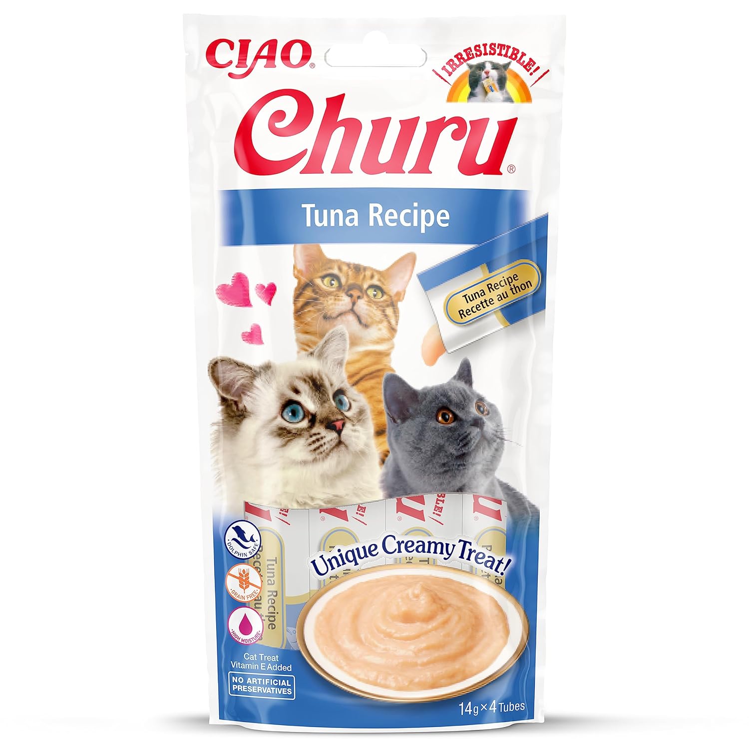 INABA Churu kedi ödül maması sıvı atıştırmalık%88 nem, Japonya'dan ton balıklı birinci sınıf kedi atıştırmalıkları 4 x 14 g