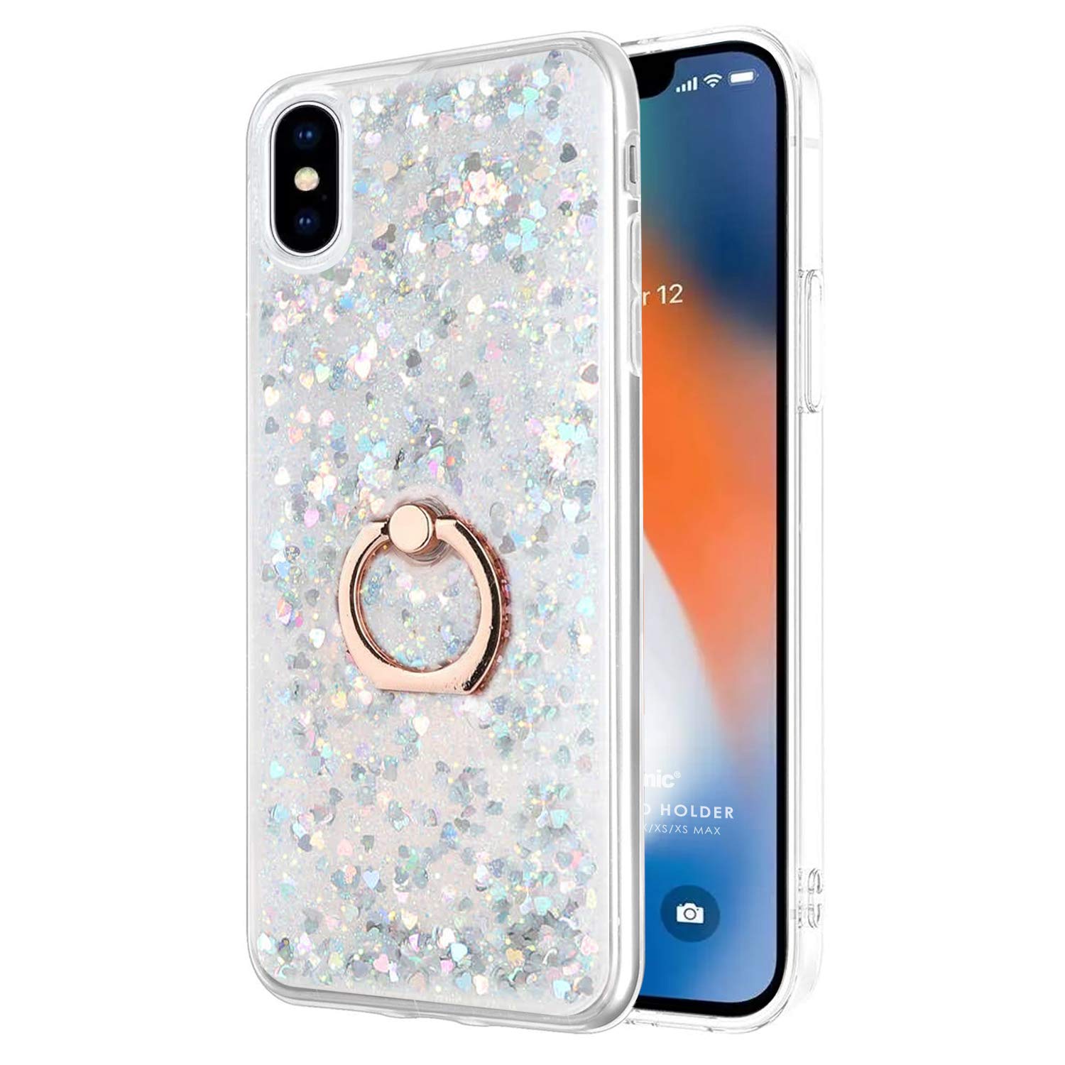 Microsonic Apple iPhone XS için Kılıf Glitter Liquid Holder Gümüş [iPhone XS ile Uyumlu Kılıf - Gümüş]