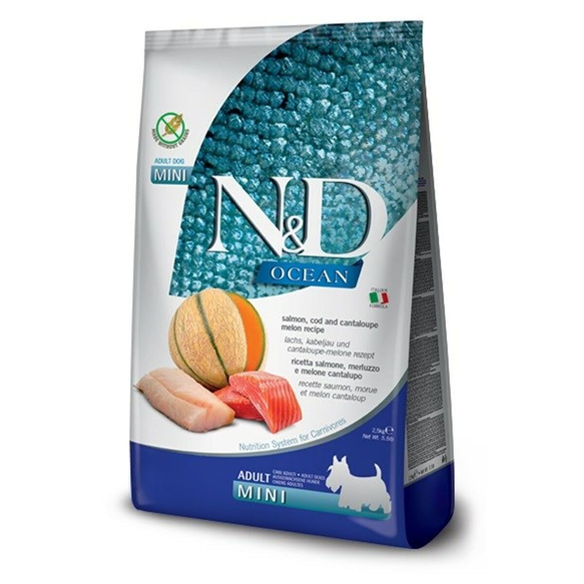 N&D Ocean Kuru Köpek Maması, Somon, Morina Balığı & Kavunlu, Yetişkin Mini, 2.5 kg
