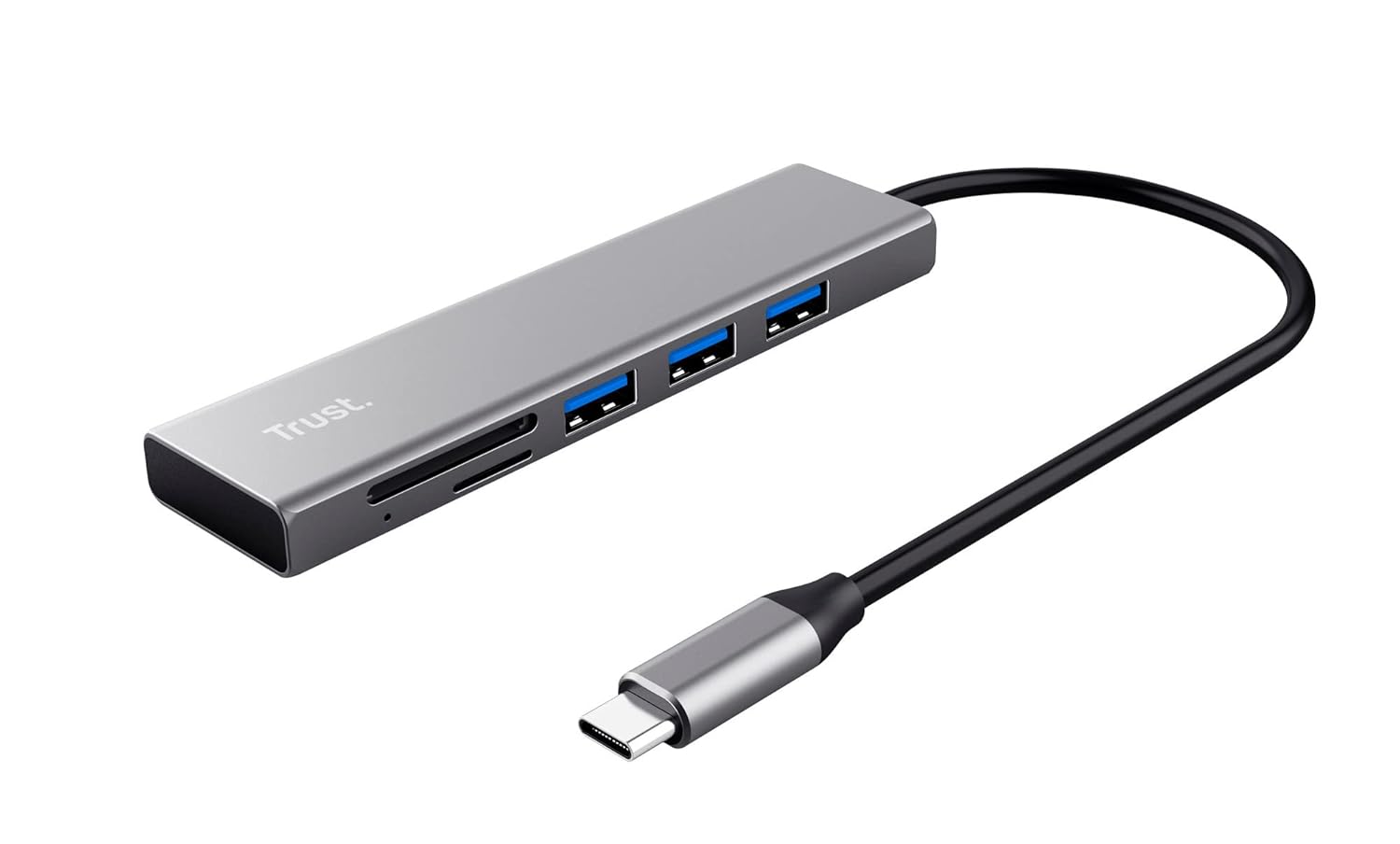 Trust Halyx Hızlı USB-C Hub ve Kart Okuyucu, USB 3.2 Gen 1, SD ve Mikro SD Kart Okuyucu 104 Mbit/s, (Mikro) SD, SDHC ve SDXC, 2 TB, PC, MacBook, Chromebook, Laptop