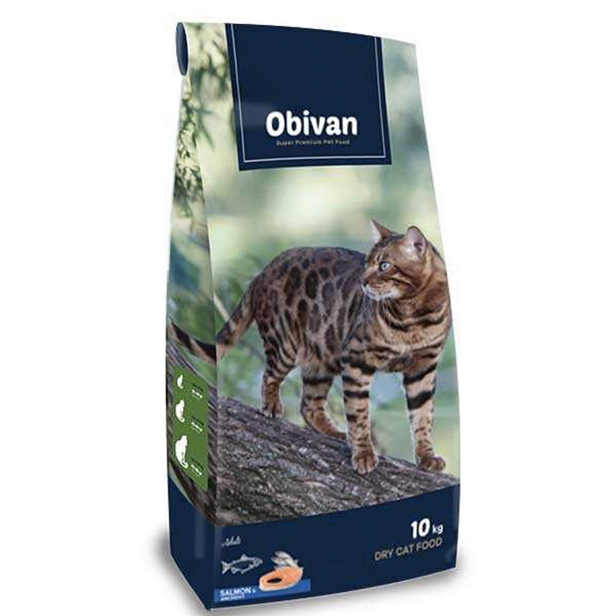 Obivan Premium Yetişkin Kedi Maması Somonlu 10 Kg - Hipoalerjenik, Tüy Dökülmesini Azaltan, Kolay Sindirilen, Bağışıklık Güçlendirici, Yüksek Proteinli Mama
