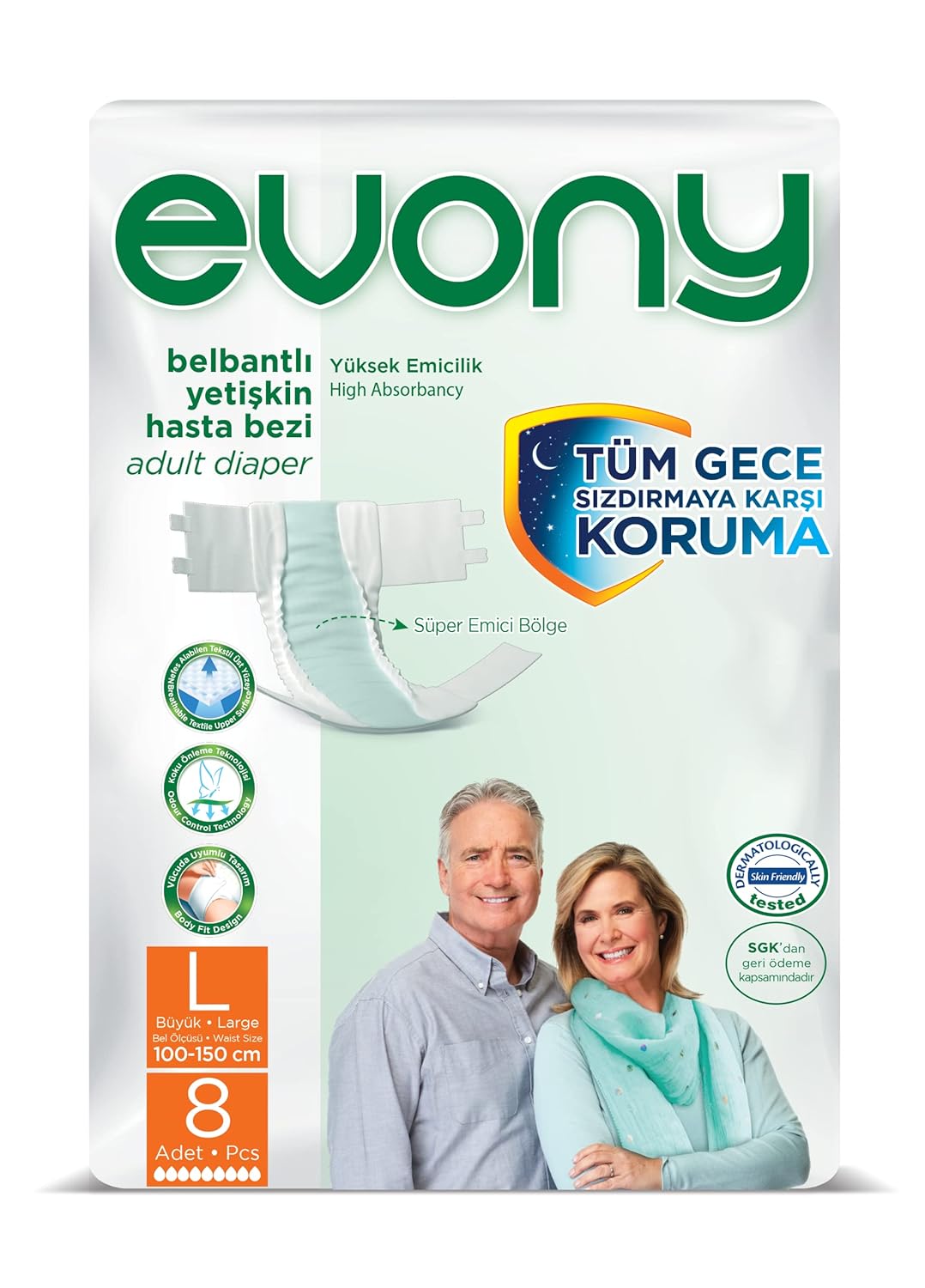 Evony Belbantlı Büyük Boy L 30lu 8 Adet Hasta Bezi
