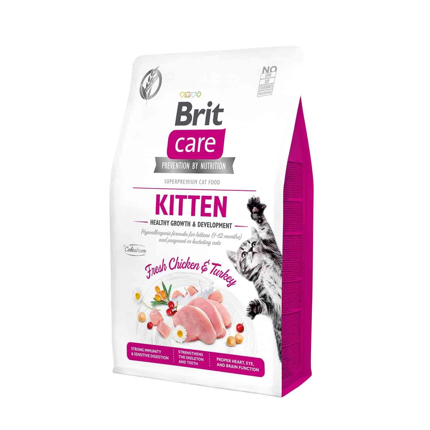 Brit Care Healthy Growth & Development, Yavru Kediler, Hamile veya Emziren Kediler İçin, Tahılsız, Hipoalerjenik, Taze Tavuk Etli ve Hindi Etli Kuru Mama, 7 kg