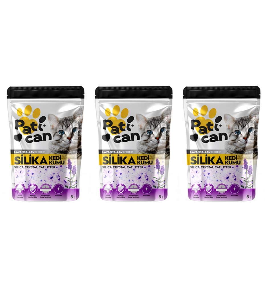 PATİCAN 3 ADET LAVANTA SİLİKA KRİSTAL KEDİ KUM 5 L
