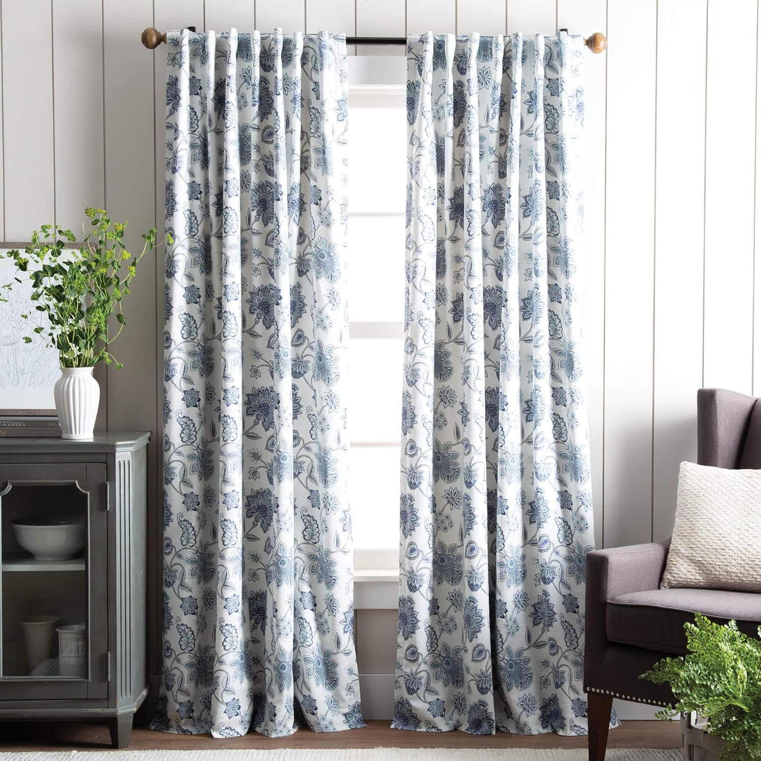 MARTHA STEWART Jakarta Çubuk Cebi/Arka Şerit Pencere Perdesi Panel Çifti, 213,3 cm, İndigo