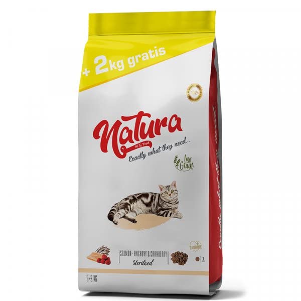 Natura Somonlu Hamsili ve Yaban Mersinli Düşük Tahıllı Kısırlaştırılmış Kedi Maması 8kg+2kg