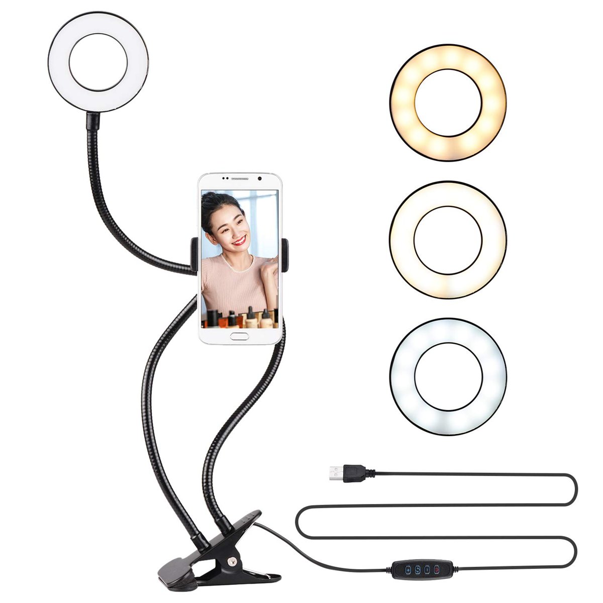 Led Ring Light Youtuber Makyaj Akrobat Led Halka Işık Kuaför, Halka Video ışığı, canlı aramalar için ışık kaynağı Lamba,Telefon Tutuculu stand ışıklı, ışık desteği sarı beyaz gün ışığı JD-01