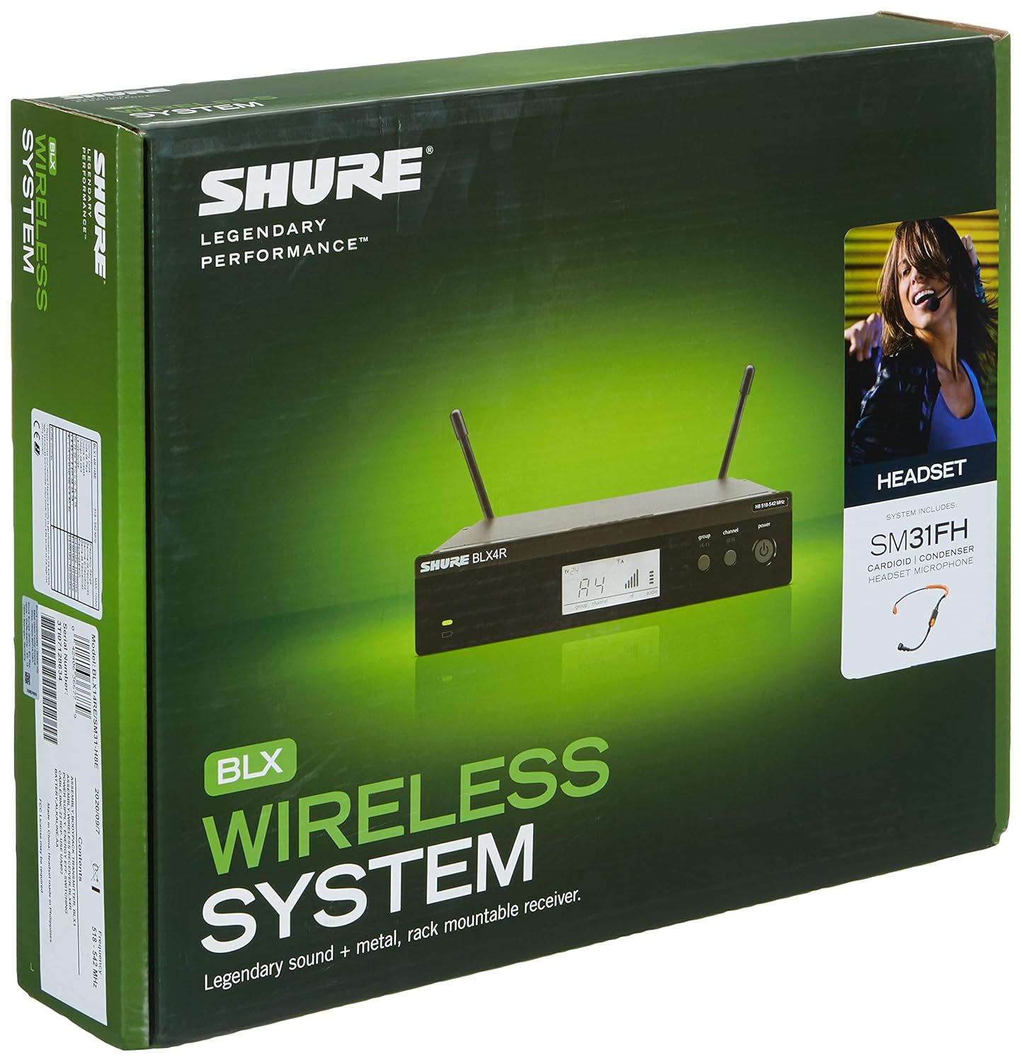 Shure BLX14RE/SM31, Wireless Rack-Mount Presenter System with SM31 Headset, Professional Cardioid Microphone for Speech & Performance, Black, H8E Band