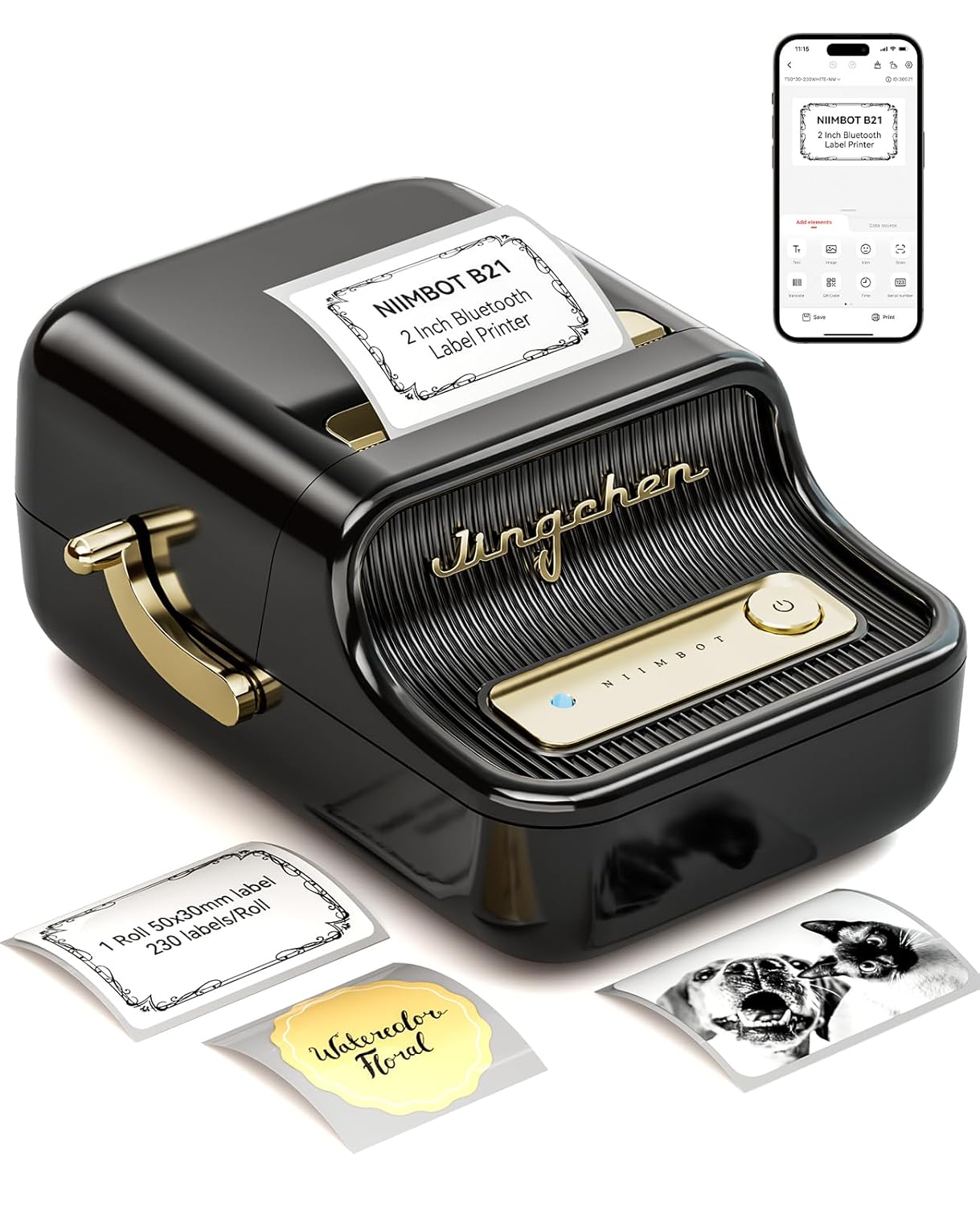 NIIMBOT B21 Etiket Makinesi Mürekkepsiz Bluetooth Etiket Yazıcısı, Küçük İşletmeler için 2 İnç Taşınabilir Termal Yazıcı, Adres, Logo, Giyim, Posta, Mumlar, Takı, Hediye için Etiket Yazıcısı, Siyah