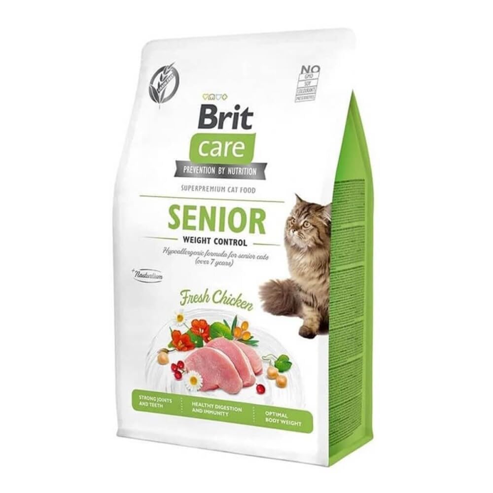 Brit Care Senior Weight Control, Kilo Kontrolü İhtiyacı Olan Yaşlı Kediler İçin, Tahılsız, Hipoalerjenik, Taze Tavuk Etli Kuru Mama, 2 kg
