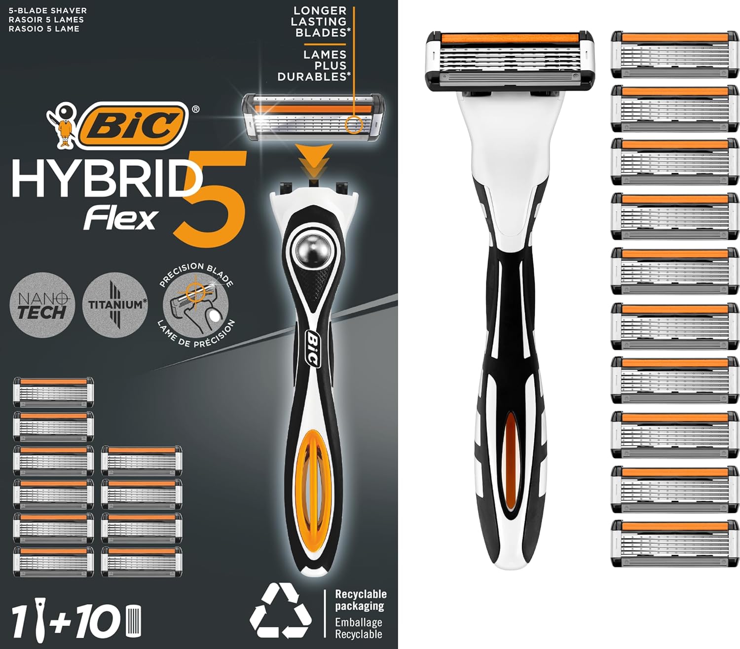BIC Flex 5 Hybrid Tıraş Bıçağı Seti 1 Gövde + 10 Yedek Başlık 5 Bıçaklı Erkek Tıraş Bıçağı