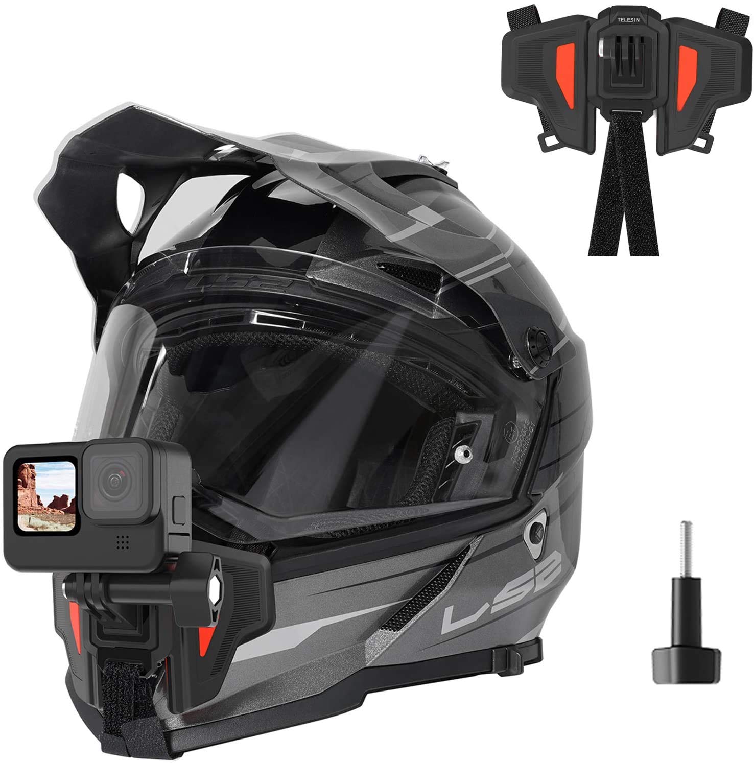 TELESIN Motosiklet Kaskı GoPro Hero 11, 10, 9, 8, 7, 6, Insta360 X3, ONE X2, ONE X, ONE X, DJI OSMO Aksiyon, Kaymaz Silikon, Kurulumu Kolay, Aksiyon Kamera Aksesuarları (2. Nesil) için Çene Montajı