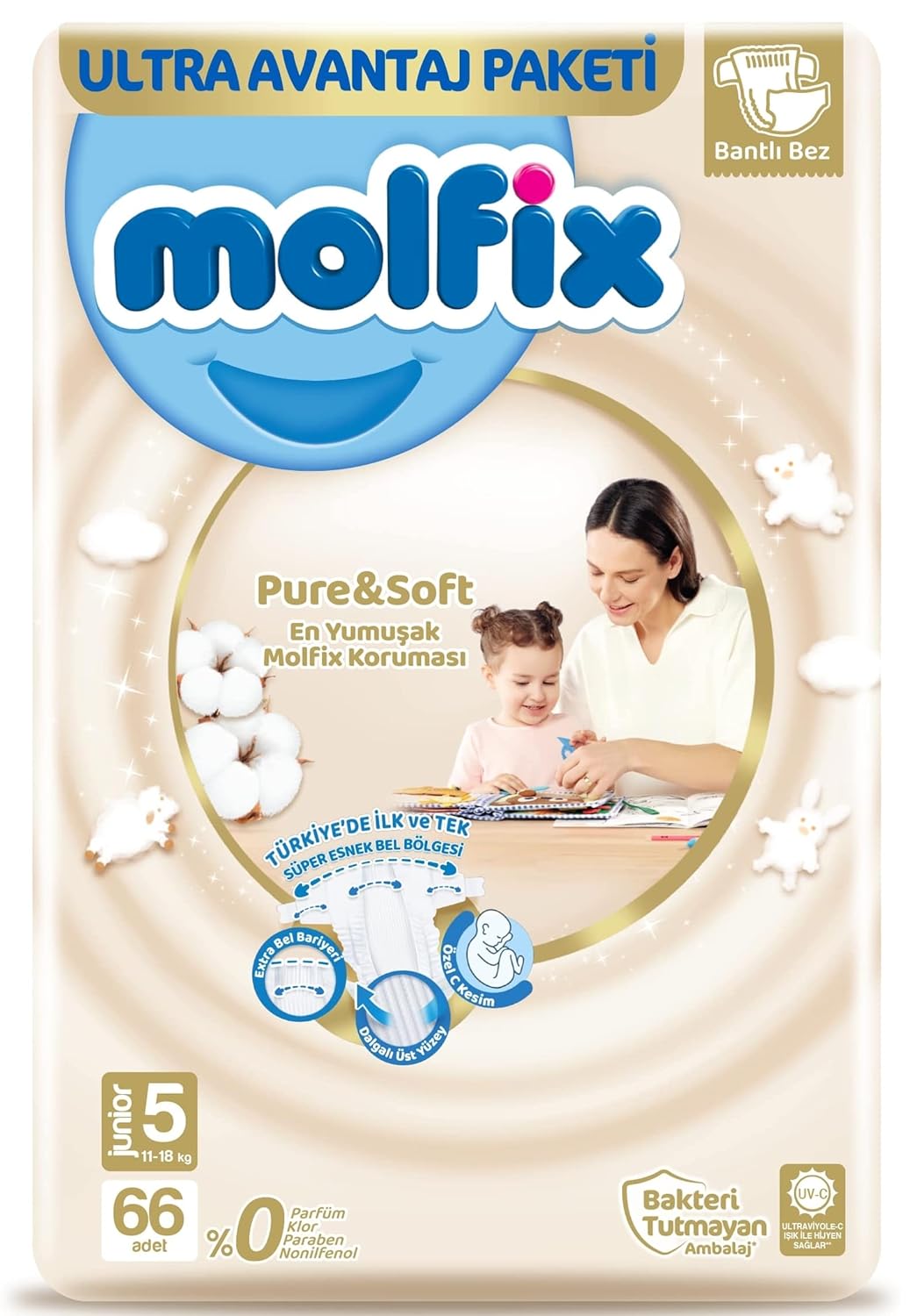 Molfix Bebek Bezi Pure&Soft Junior 5 Beden Aylık Paket 66 Adet