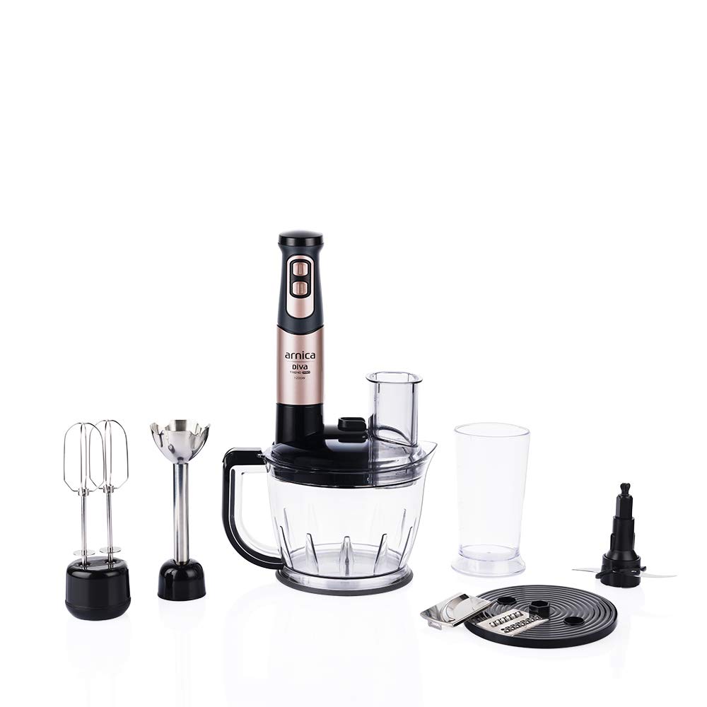 arnica GH21802 Diva Trend Pro Rendeli El Blender Seti Rose Şeffaf Hazne Kapak