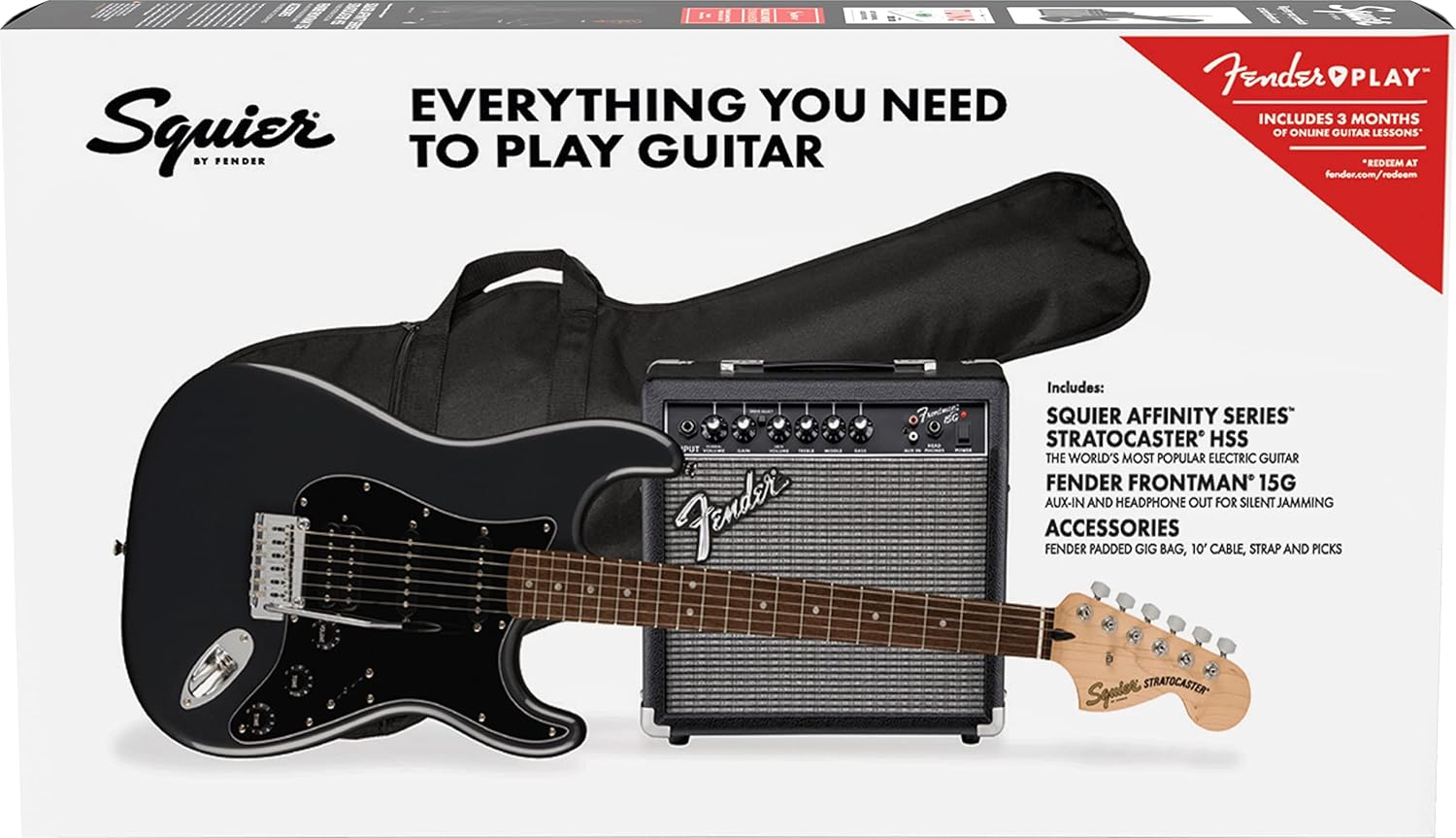 Squier Affinity Stratocaster HSS Laurel Klavye Charcoal Frost Metallic Gig Bag Frontman 15G Elektro Gitar Seti