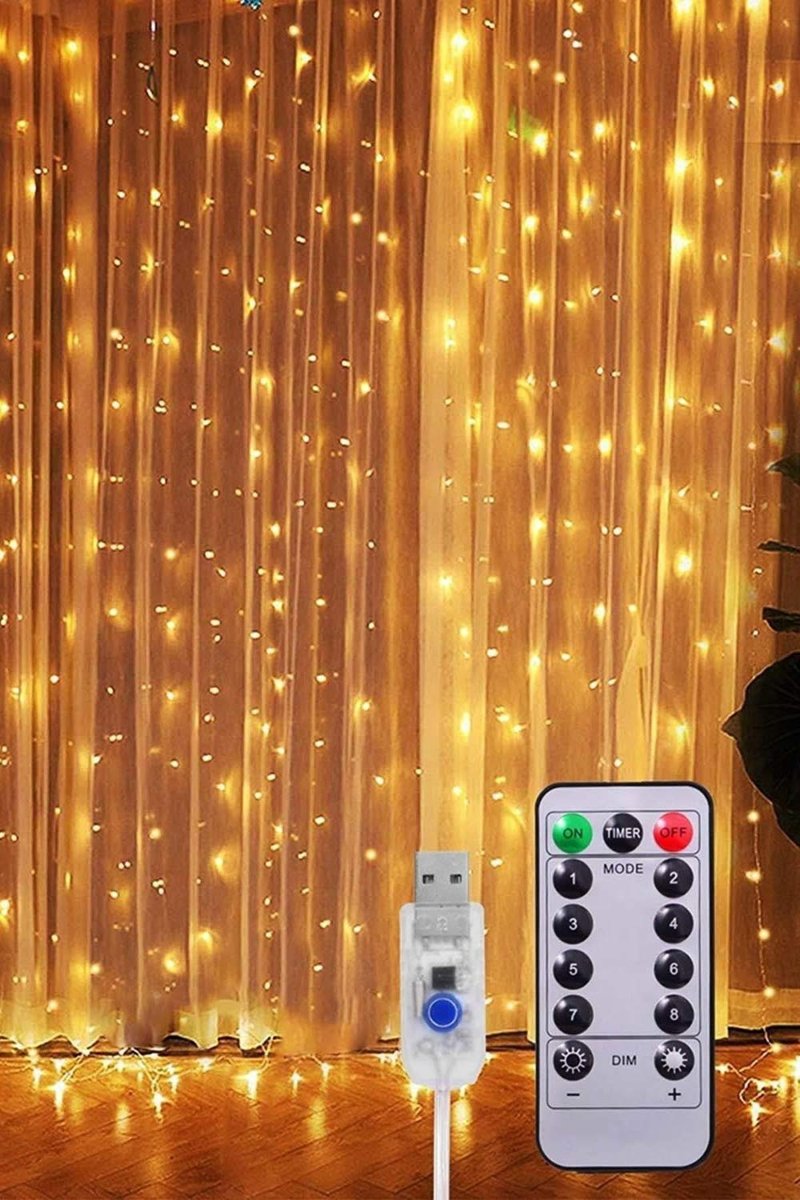 Perde Led 3MX3M Günışığı 300 Adet led 8 Fonksiyonlu Usb 10 Sarkıt