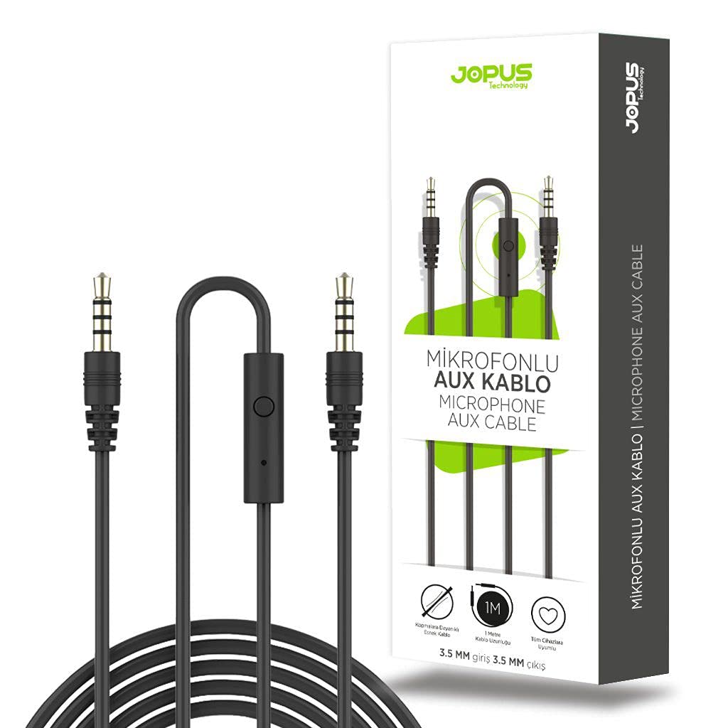Jopus Mikrofonlu AUX Kablosu 3.5mm 1M - Siyah