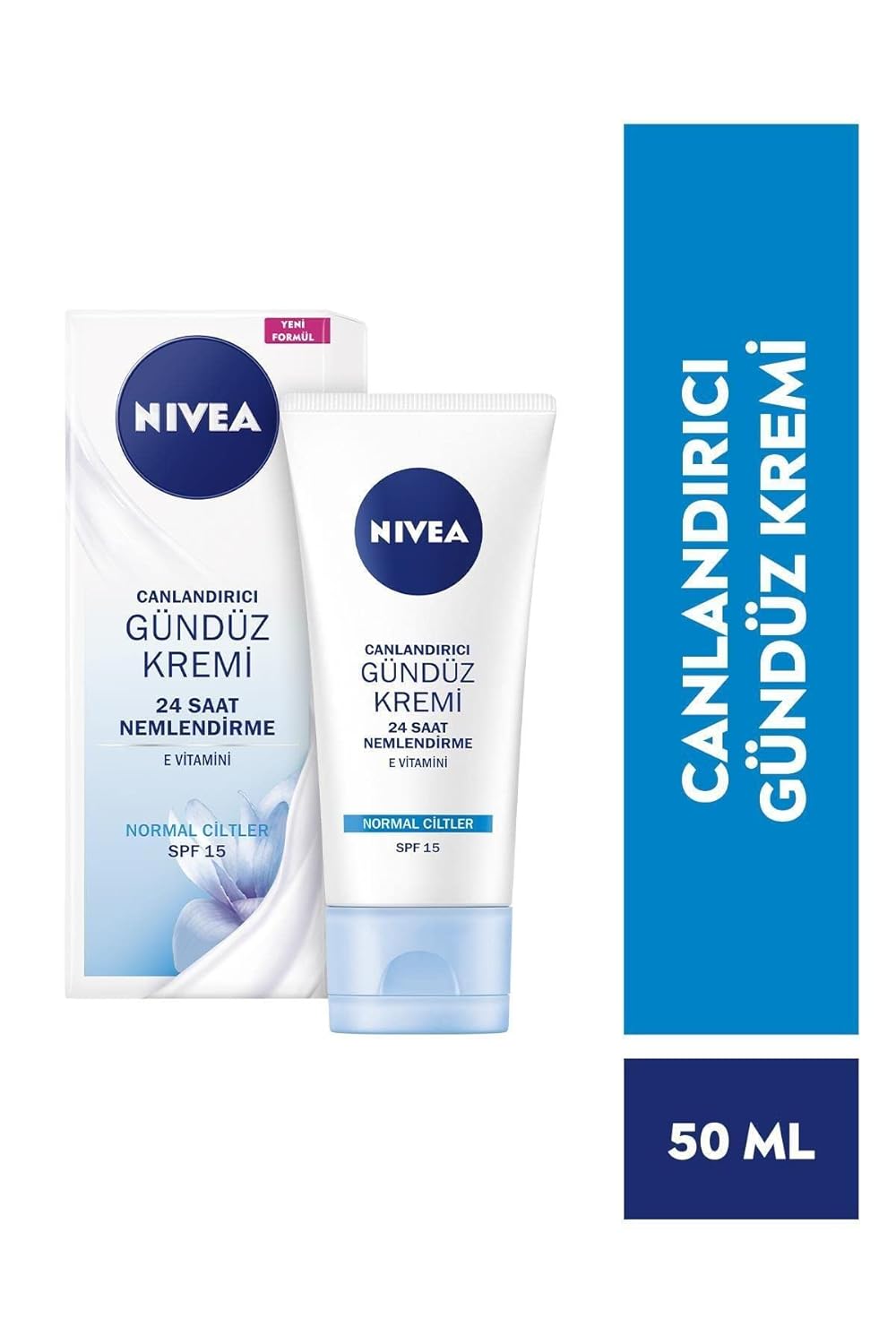 NIVEA Essentials Canlandırıcı Gündüz Yüz Bakım Kremi, 50 ml, Normal Ciltler, E Vitamini, Lotus Çiçeğ