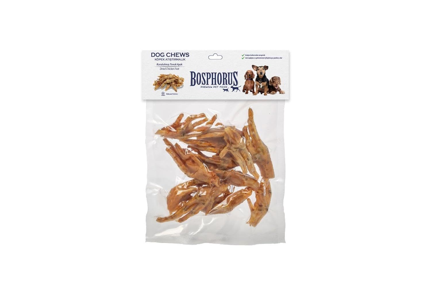 BOSPHORUS Köpek Çiğneme Ödülü, Kurutulmuş Tavuk Ayak, 100 Gram