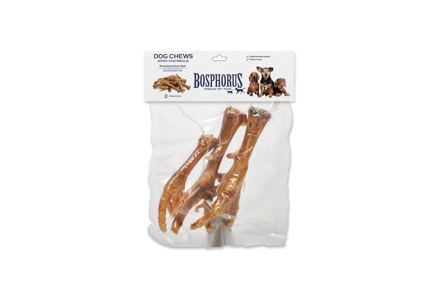 BOSPHORUS Köpek Çiğneme Ödülü, Kurutulmuş Horoz Ayak, 100 Gram