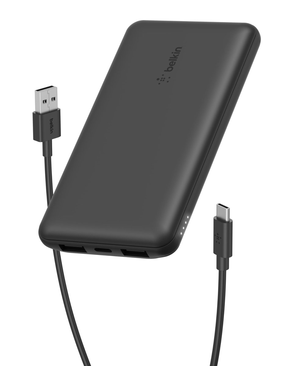 Belkin USB-C Taşınabilir Powerbank, 10000 mAh, 1 USB C Bağlantı Noktası ve 15W'a kadar 2 USB A Bağlantı Noktası, iPhone 14 Pro/14 Pro Max/13, AirPods, iPad, Galaxy S21/Ultra Uyumlu - Siyah