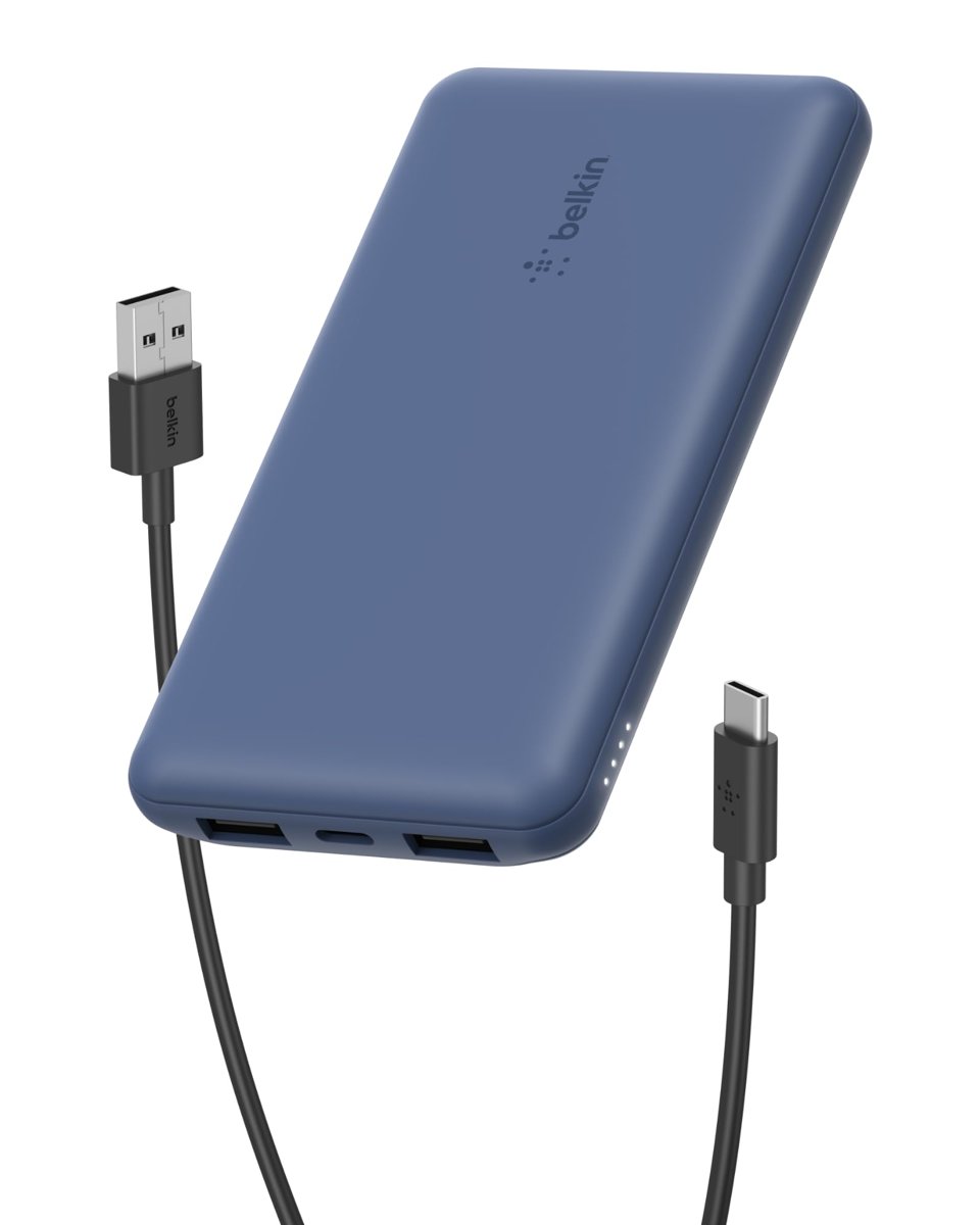 Belkin 10000 mAh Powerbank, 15W USB-C & 12W 2xUSB-A Girişli, Kompakt Dizayn, Kablo Dahil, Mavi
