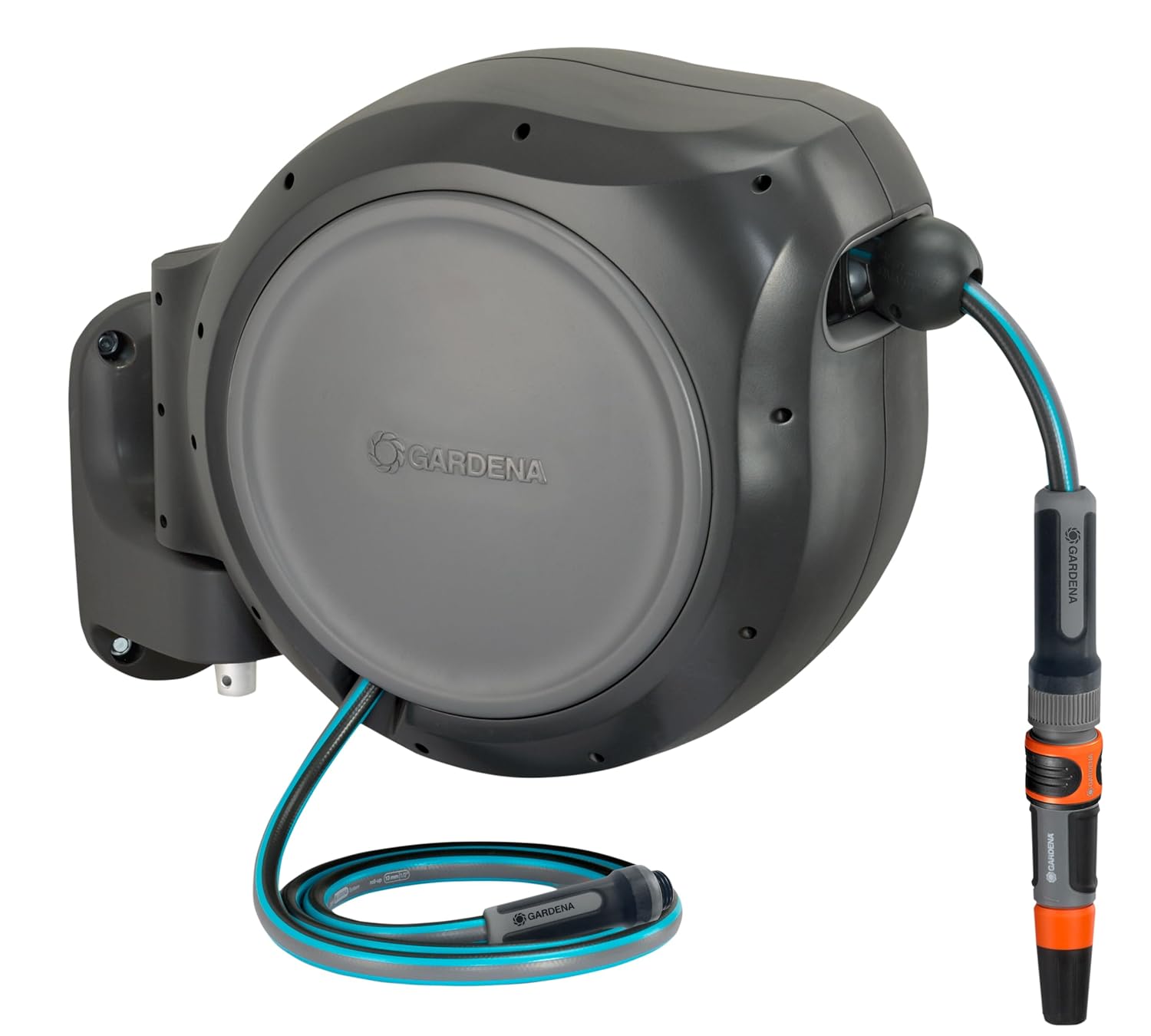 Gardena 8040 50 Ayak Duvara Monte Geri Çekilebilir Makara Hortum Kılavuzlu, Gri, 50'