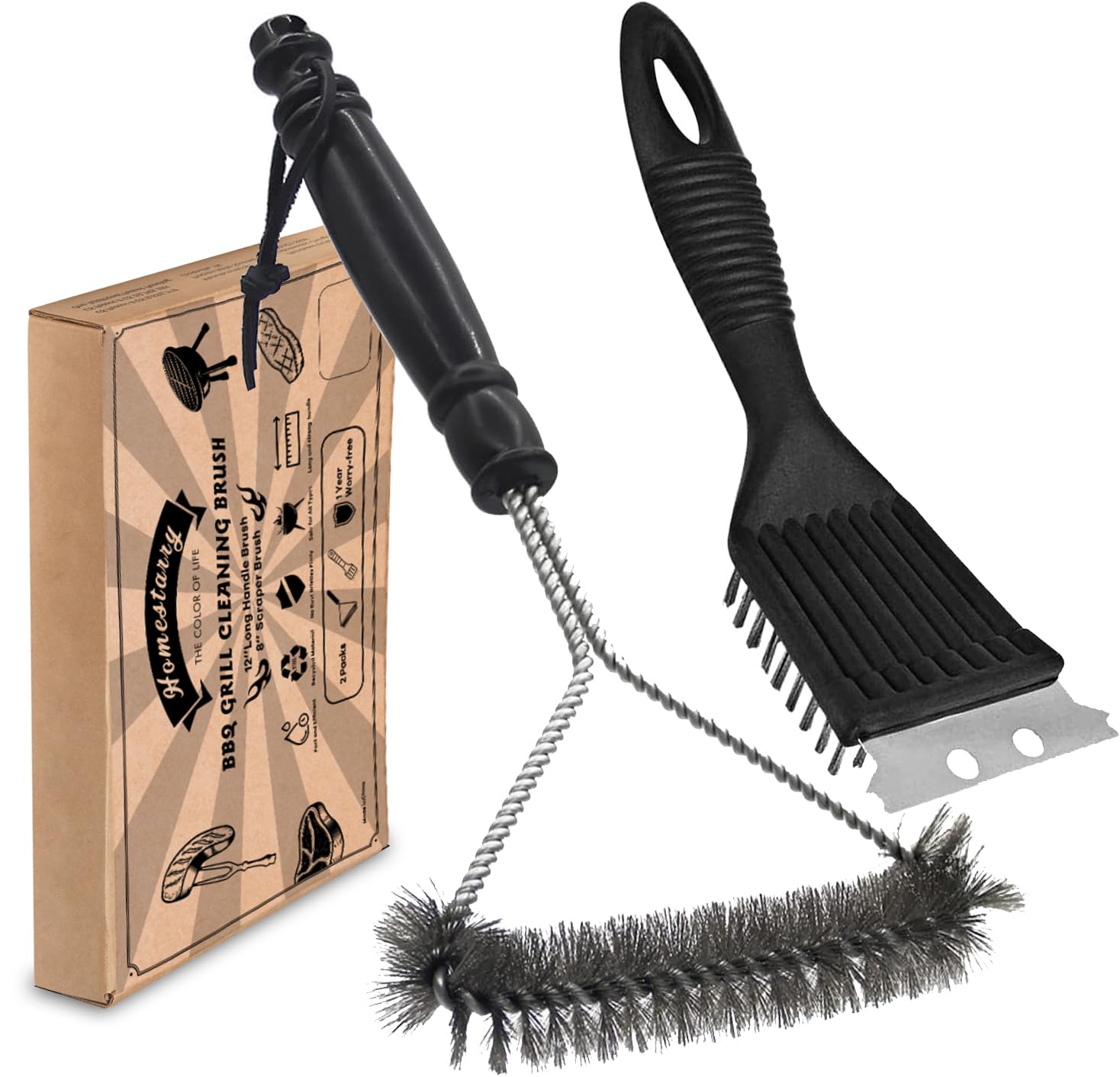 Homestarry Barbekü Temizleyici, 2 Paket Metal Barbekü Izgara Temizleme Fırçası ve Kazıyıcı. 12 inç ve 20 cm Çelik Barbekü Kıl Temizleyici Barbekü Izgara Mutfak Temizleme Fırçası Daha Kolay ve Etkili