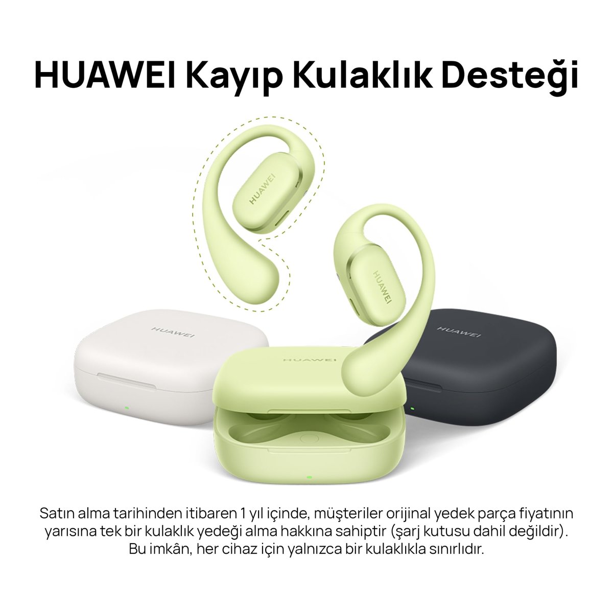 HUAWEI FreeArc Açık Tasarımlı Kulaklık, Yüksek Ses Kaliteli Bluetooth Kulaklık, Güvenli Uyum ve Konfor, IP57 Suya Dayanıklılık, 28 Saat Çalma Süresi, Sporcu Kulaklıkları, iOS & Android, Yeşil