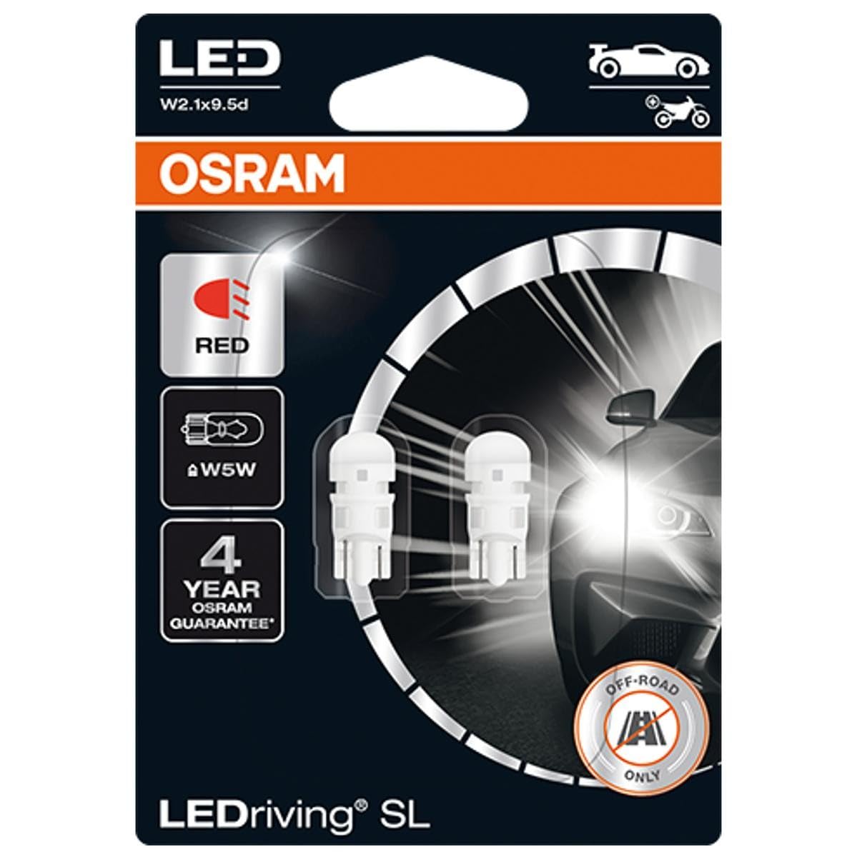 Osram T10 LEDriving SL 12V W5W Kırmızı Işık (Takım -2 Adet)