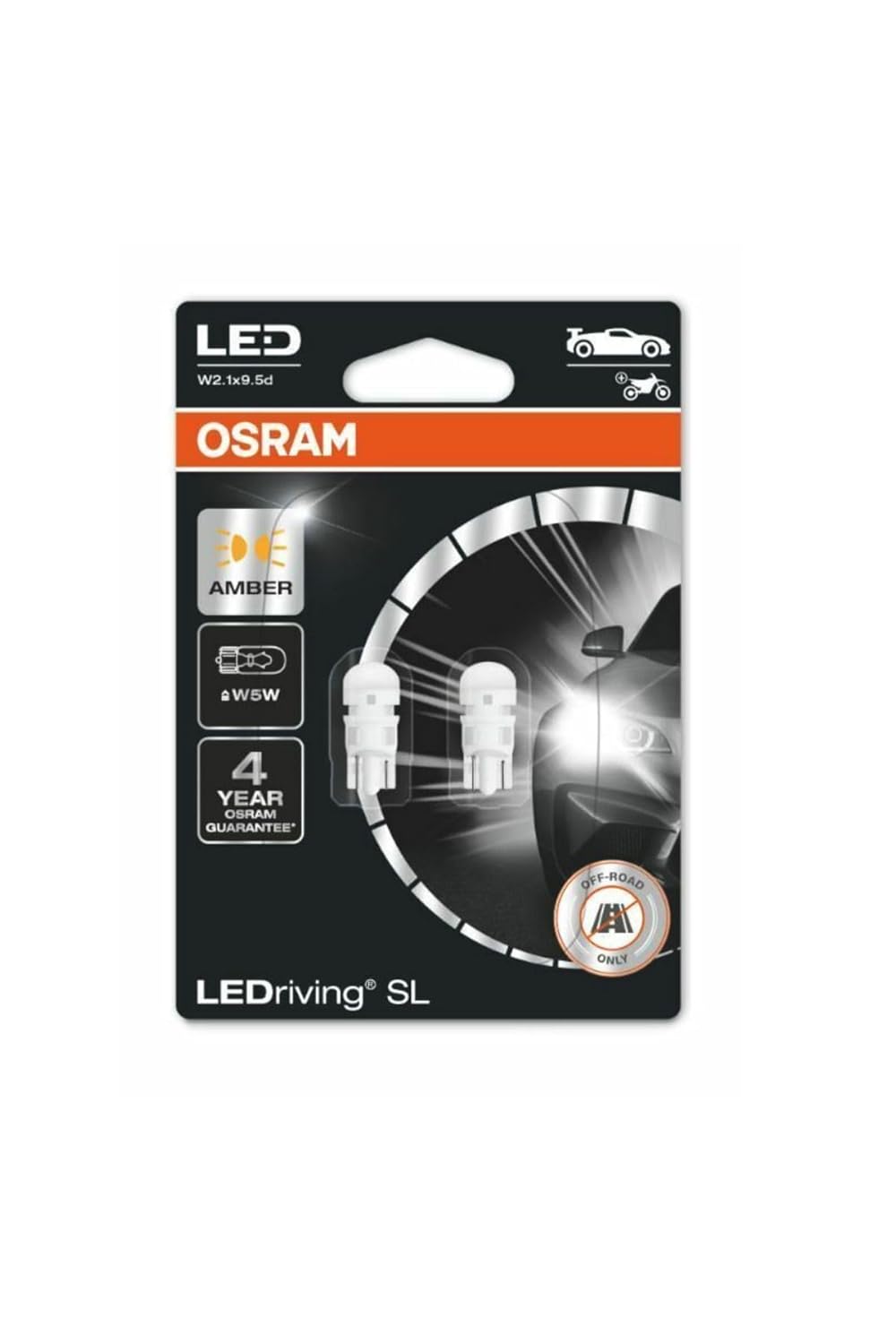 Osram T10 LED Turuncu Dipsiz WY5W Park ve Sinyal Ampülü 4 Yıl Garantili 2827-02B