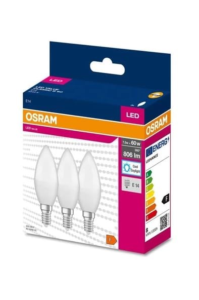 Osram Ledvalue 75W (60W) 3 Lü Led Mum Ampul Beyaz - 6500K E14