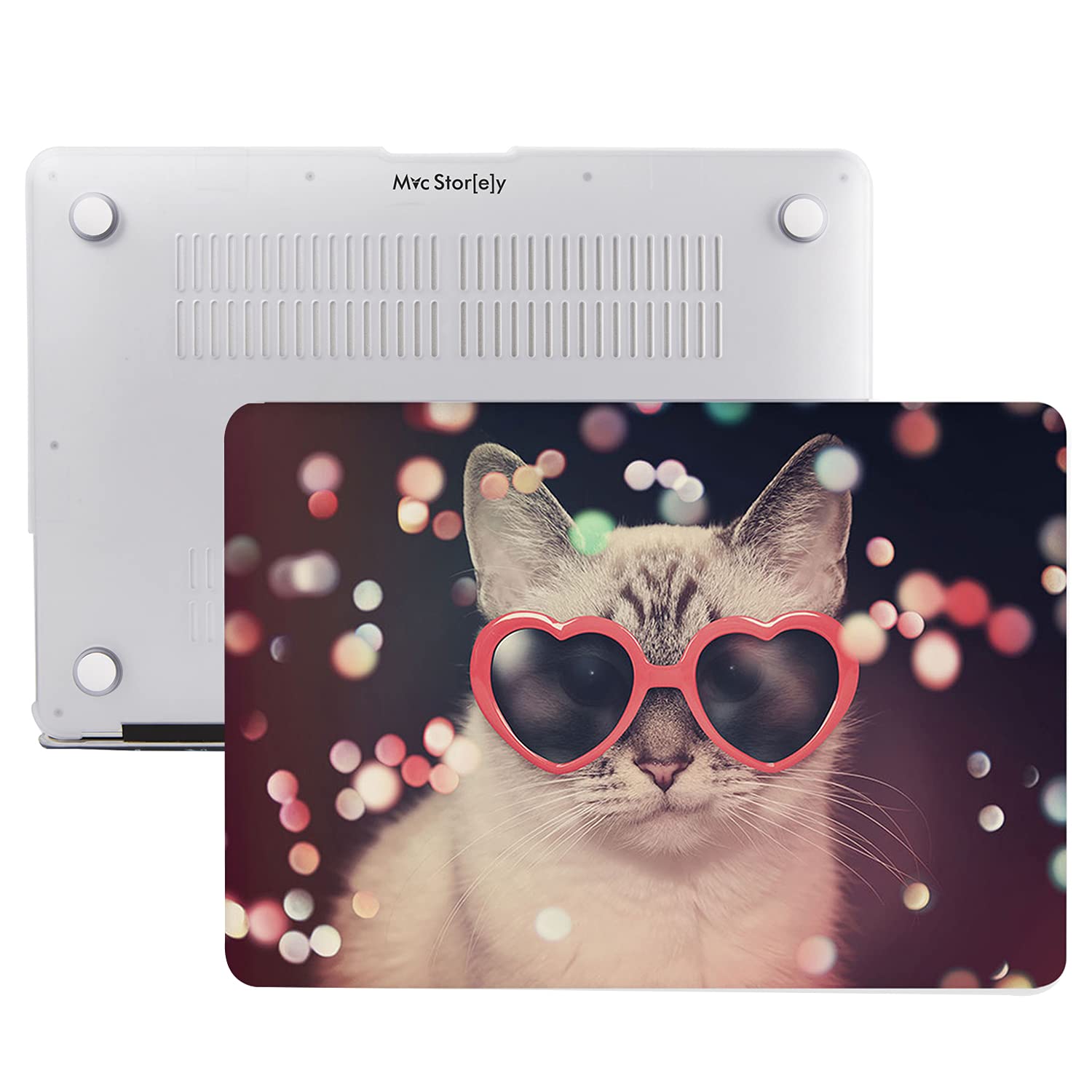 McStorey MacBook Pro 13 inç M1 M2 Uyumlu Sert Kapak Kılıf | Kedi Desenli Baskı | Alt + Üst Koruma | 360° Çizilmeye Dayanıklı Laptop Kılıf Pembe
