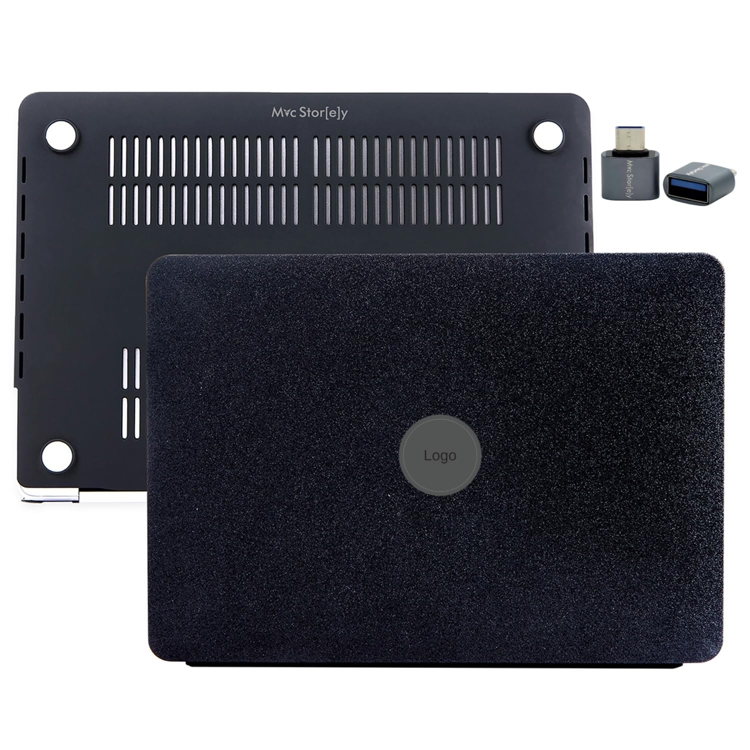 McStorey MacBook Pro 13 inç Kılıf Simli Taşlı Sert Kapak M1 M2 A2338 A2251 A2289 A1708 A1706 A1989 A2159 ile Uyumlu Darbe Çizilme Koruyucu Mat ParlakSiyah