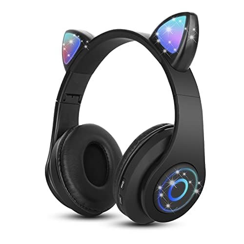 Sendowtek Çocuk Kulaklığı, Bluetooth Çocuk Kulaklığı Kulak Üstü Sevimli Kedi ile Kulak Işıması Iç Mikrofon, Katlanabilir Kablosuz Kulaklık Ergenler ve Yetişkinler için Okul/Tablet/PC/Telefon
