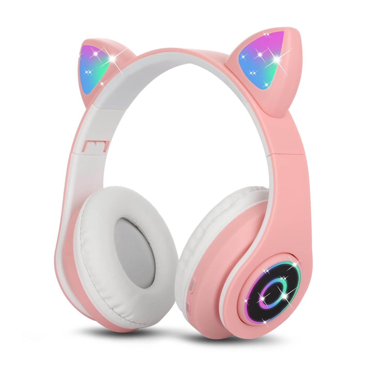 Sendowtek Bluetooth Kulaklık Kız Çocuk Kulak Üstü Kedi Kulaklığı RGB LED Işık Katlanabilir Stereo Kablosuz Kulaklık Çocuklar ve Yetişkinler için Mikrofonlu Dizüstü Bilgisayar / PC / TV (Pembe)