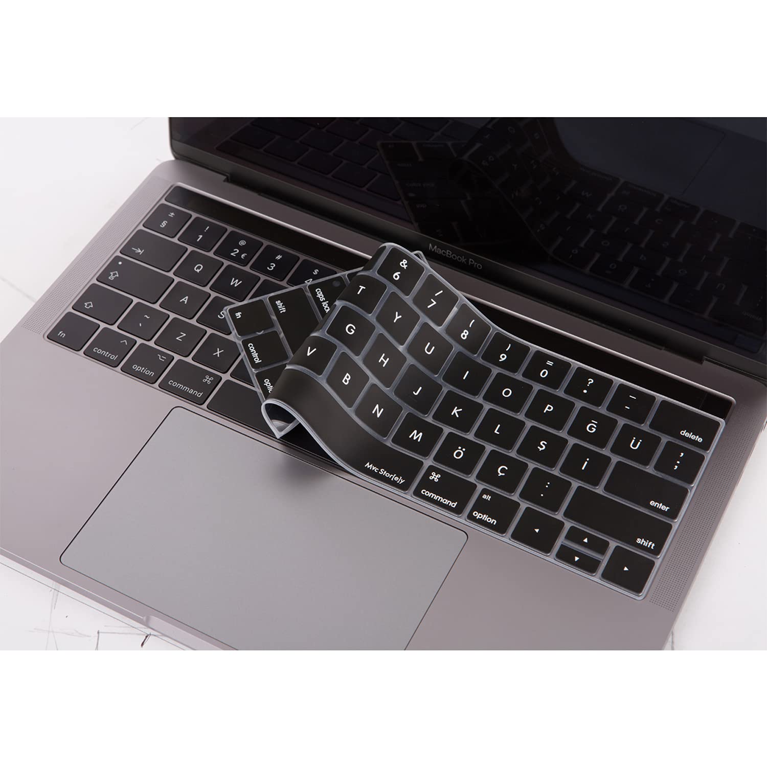 McStorey MacBook Pro Touch Bar Türkçe Q Silikon Klavye Koruyucu US Enter İnce Yıkanabilir Sessiz Yazım 13-15 İnç Uyumlu A1706 A1989 A2159 A1707 A1990 Siyah