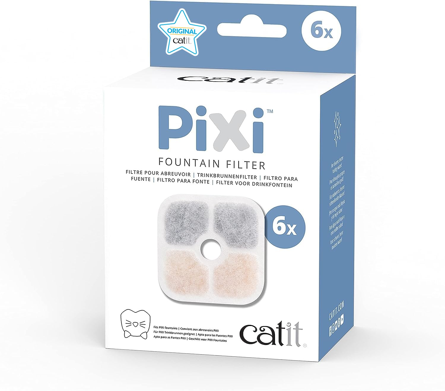 Catit 43722 Pixi yedek filtre, Catit Pixi su çeşmesi için içme çeşmesi filtresi, 6'lı paket