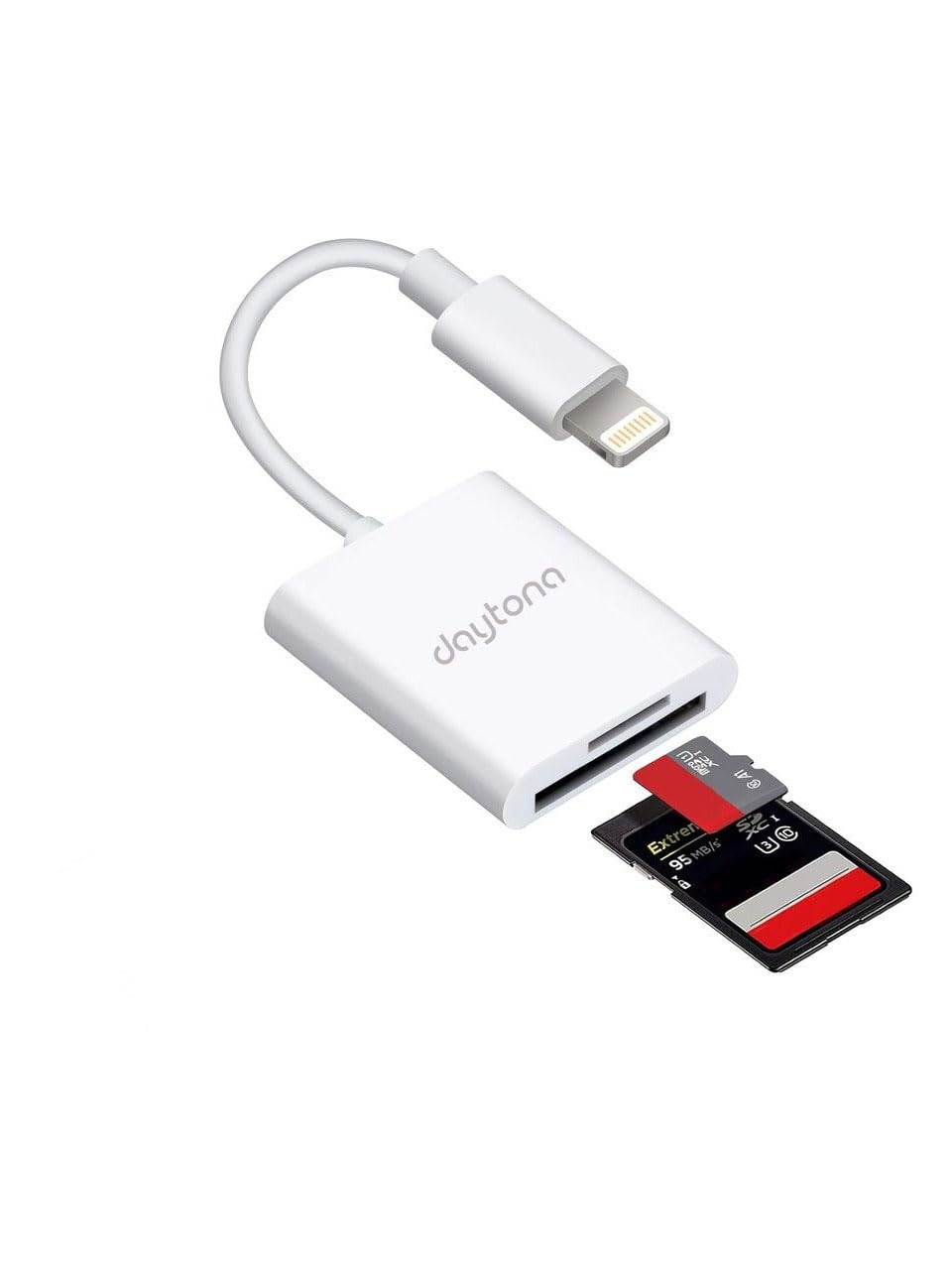 Daytona NK1022 Apple iPhone iPad Lightning To SD Camera Reader SD Micro SD Kart Okuyucu Kablo Adaptör-Beyaz