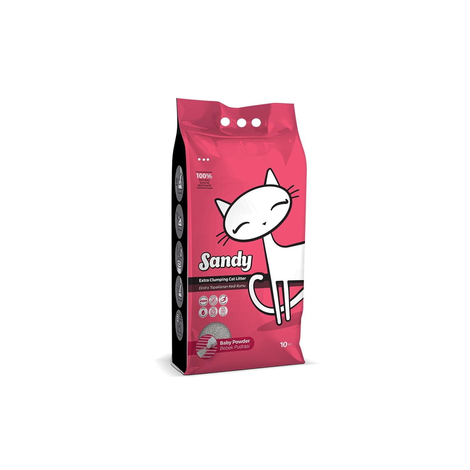 Sandy Sodyum Bentonit Ultra Topaklaşan Bebek Pudralı Doğal Kedi Kumu 10 Kg