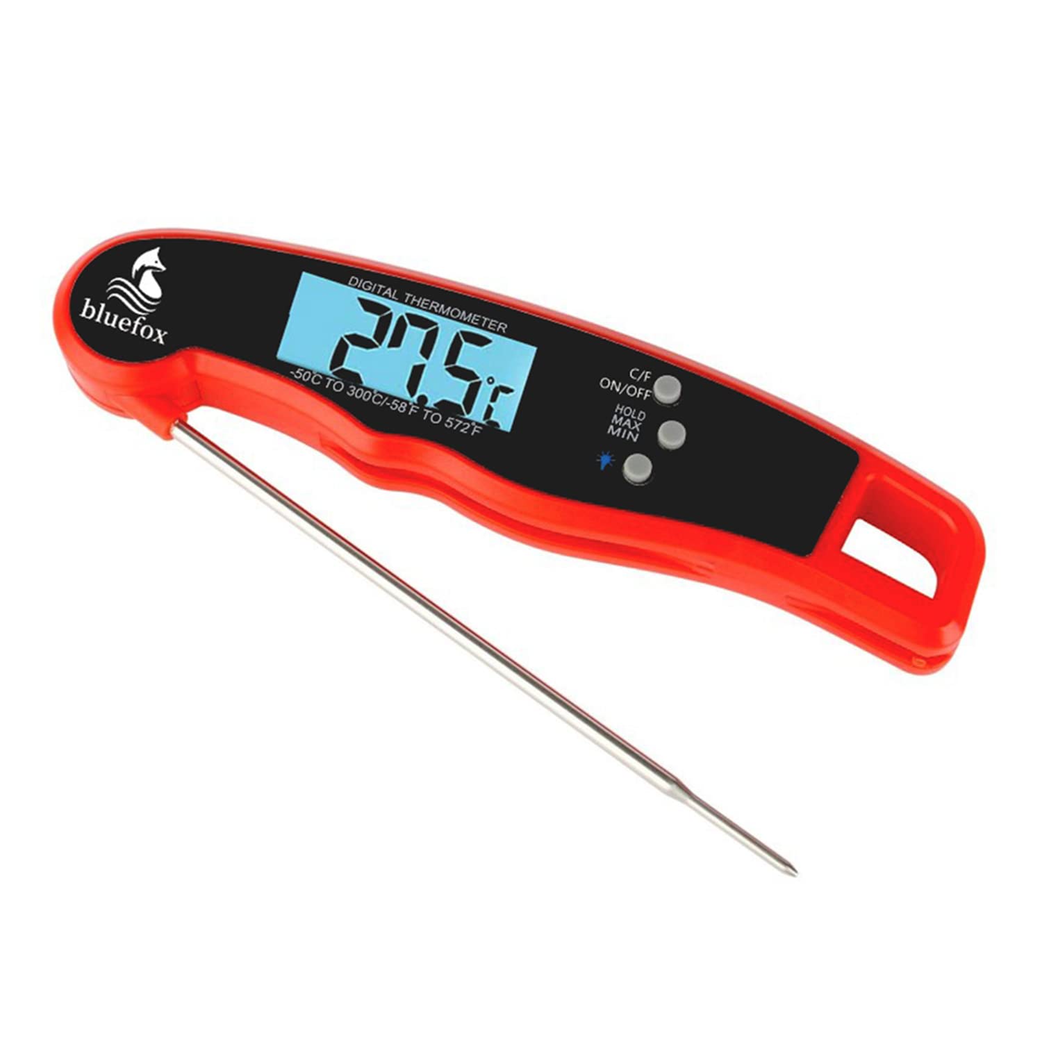 Bluefox Dijital Hızlı Okunan Mutfak Termometresi - Mıknatıslı, Katlanabilir, Arkadan Aydınlatmalı LCD Ekran, 240° Dönebilen Prob, -50°C~300°C Aralığı