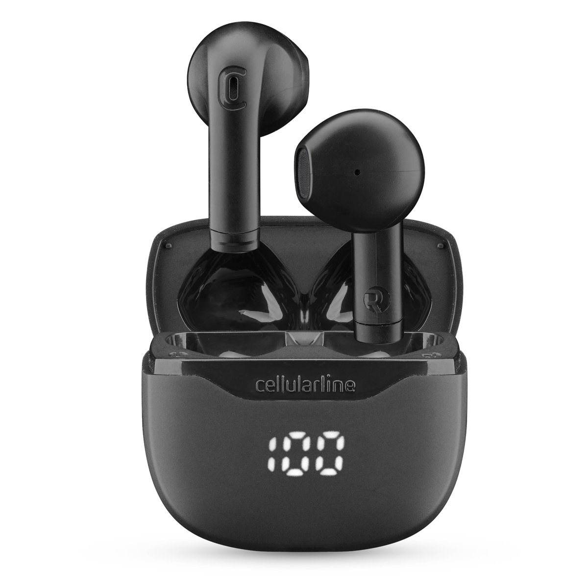 cellularline CORE Gerçek Kablosuz Bluetooth Kulaklık Şarj Kılıflı, LED Ekran, 16 Saat Çalma Süresi, Dokunmatik Kontroller, Otomatik Yayınlama, Siyah