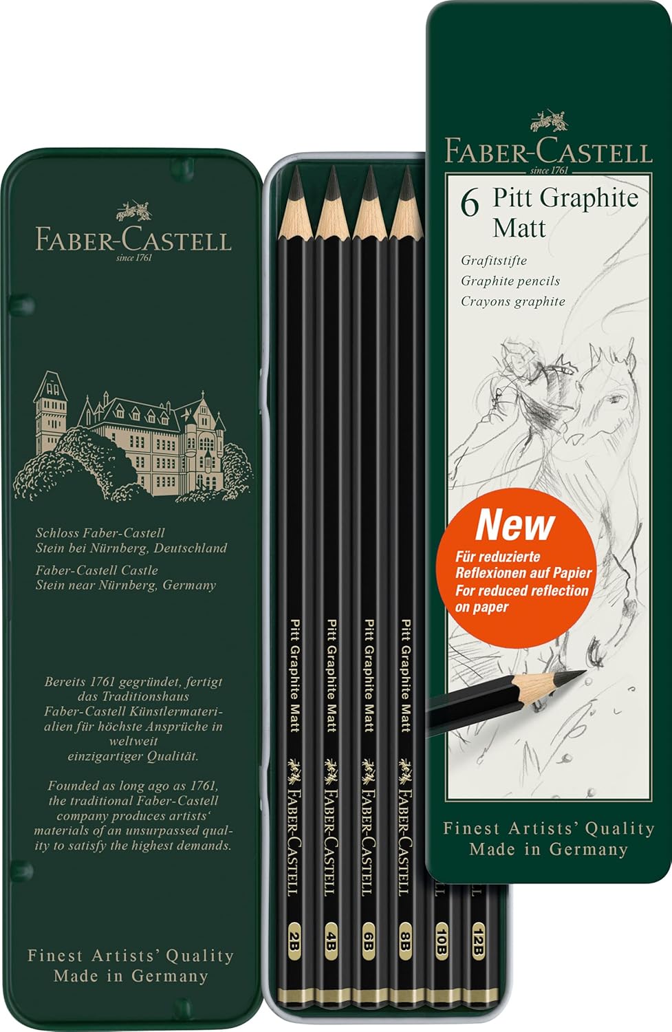 Faber-Castell Pitt Matt Dereceli Kurşun Kalem Seti, 6’lı, 2B-12B, Ultra Mat, Parlama Yapmaz, Teknik Çizim ve Eskiz İçin, Dayanıklı Uç