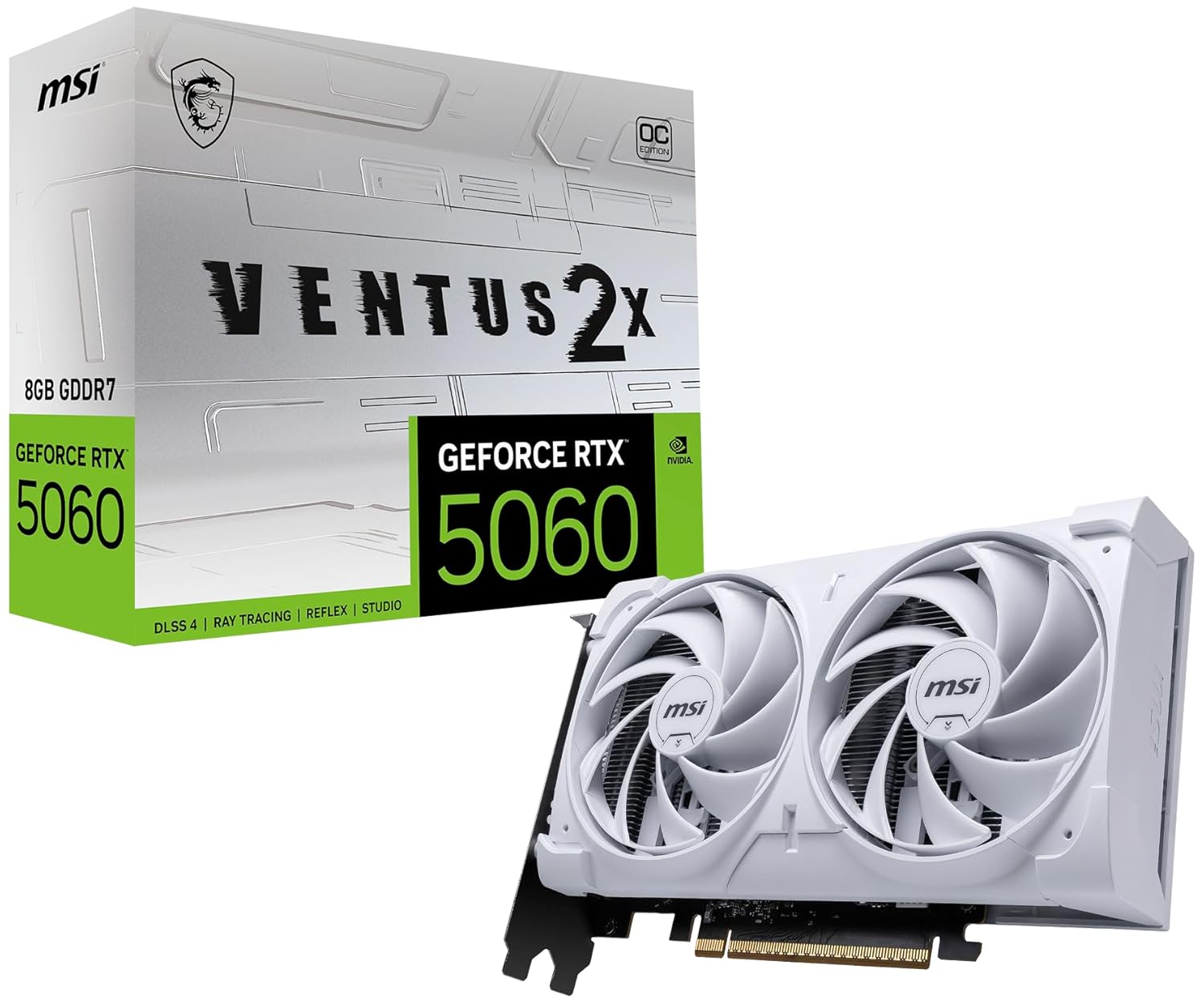 MSI VGA GEFORCE RTX 5060 8G VENTUS 2X OC WHITE RTX5060 8GB GDDR7 128B DX12 PCIE 5.0 X16 (3XDP 1XHDMI)