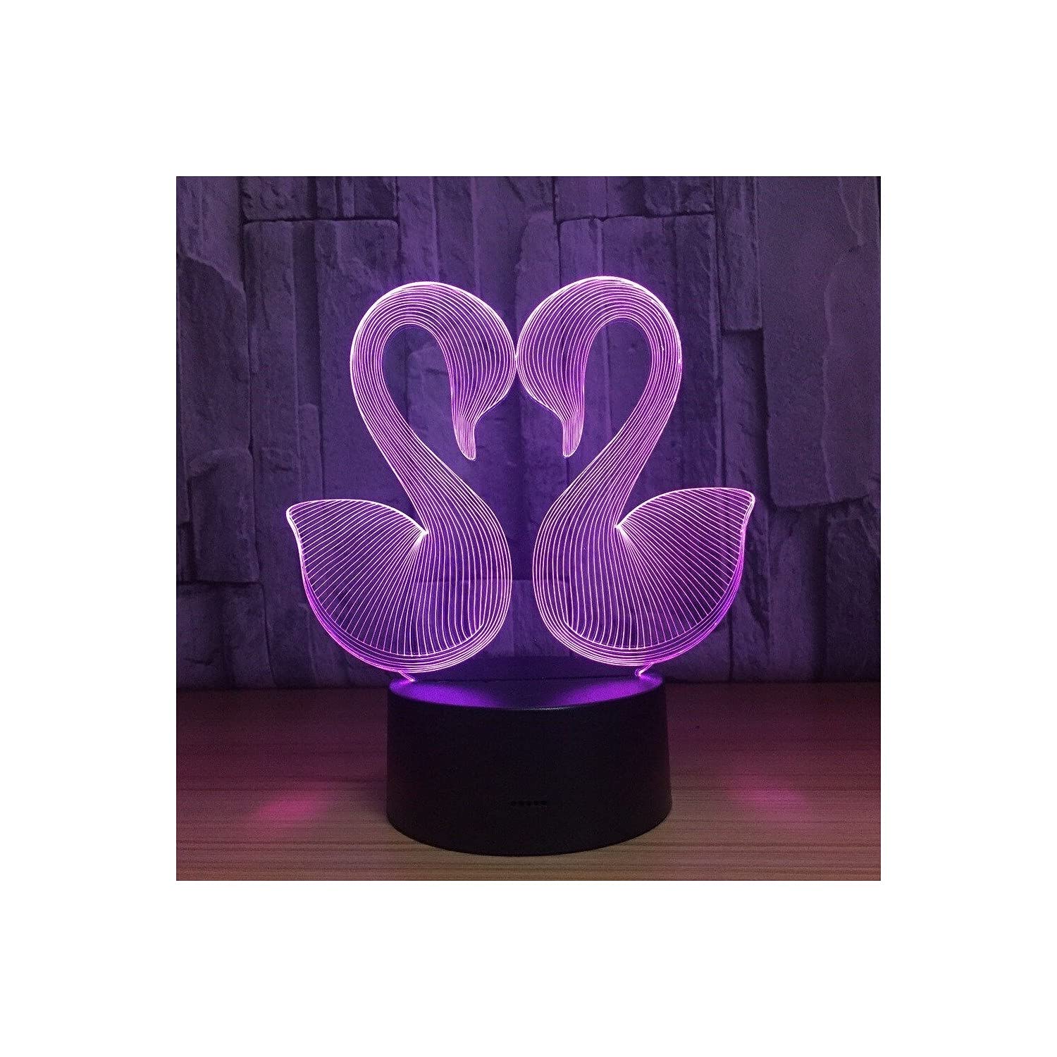3 Boyutlu Çift Kuğu 3D LED Gece Lambası - 7 Farklı Işık