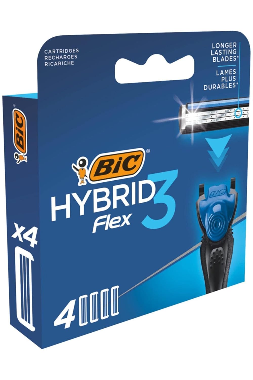 BIC Hybrid 3 Flex Erkek Tıraş Bıçağı 1 Sap ve 4 Yedek Başlık (3 Bıçak), 3 Nano Teknolojik Titanyum Bıçak, E Vitamini ile Zenginleştirilmiş Geniş Kayganlaştırıcı Bant