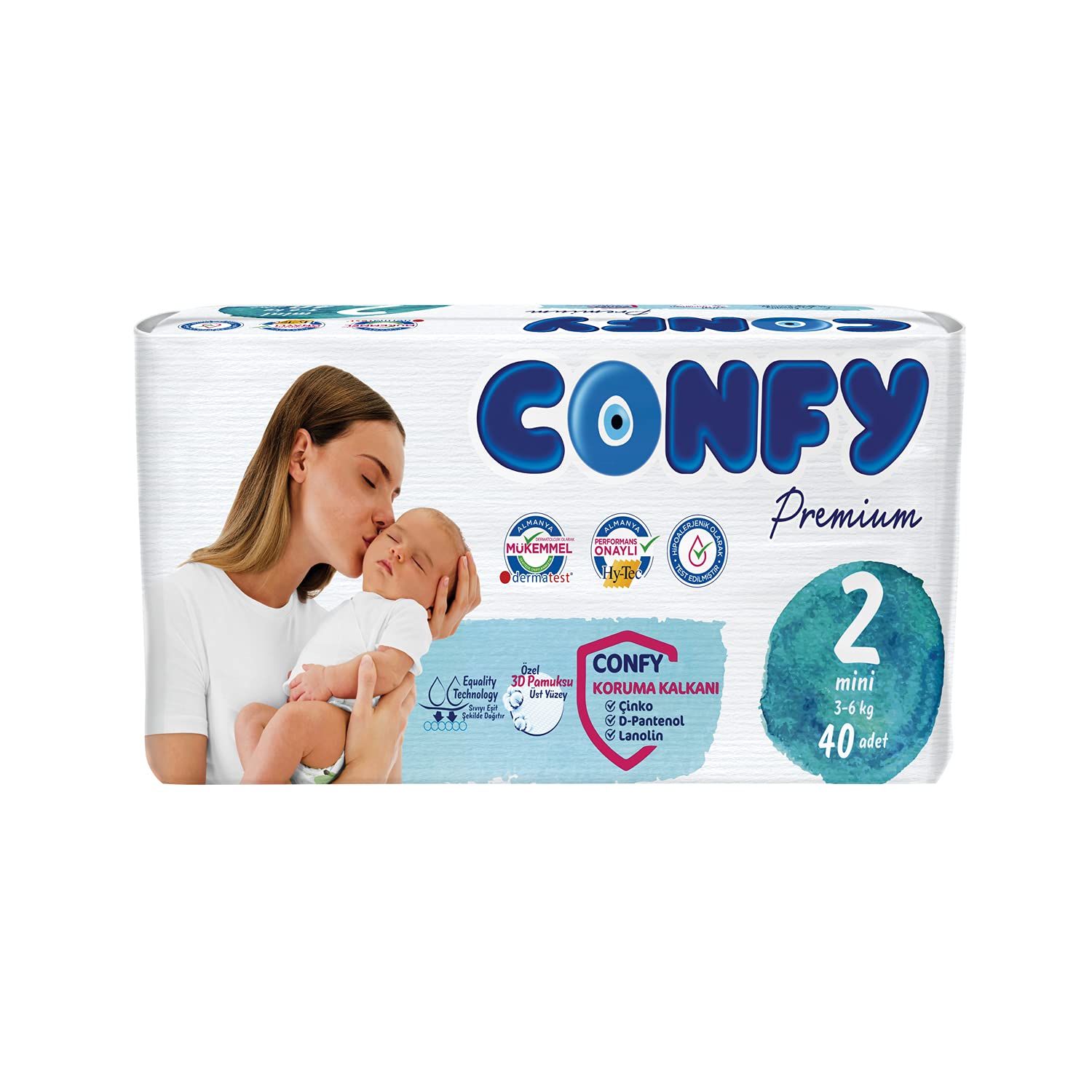 Confy Premium Mini Bebek Bezi 2 Numara | 3-6 kg | 40 Adet | Deneme Paketi