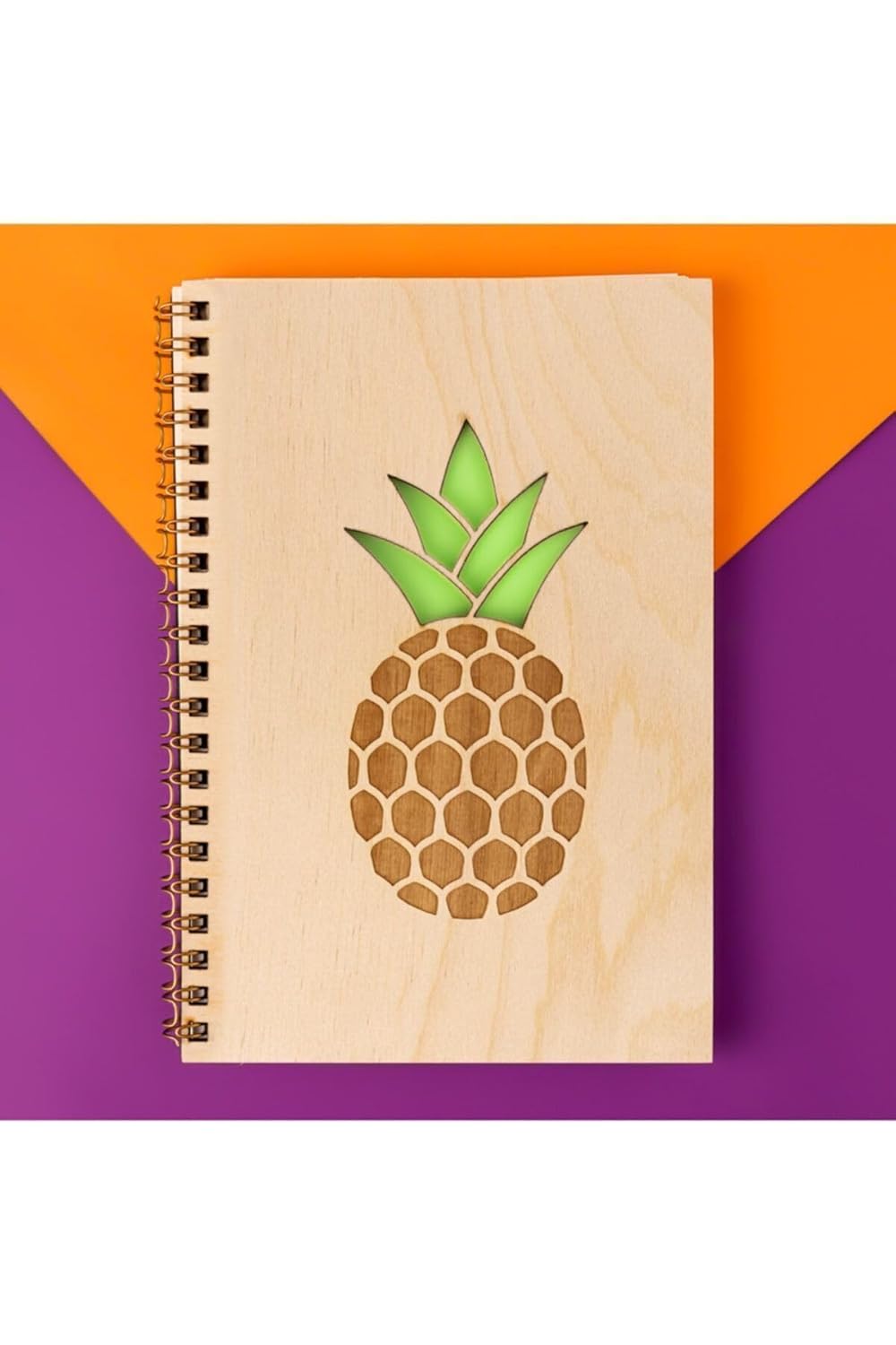 Hediyesepeti Ananas Tasarımlı Ahşap Kapaklı Defter 18 Cm X 12 Cm 48 Yaprak Not Defteri