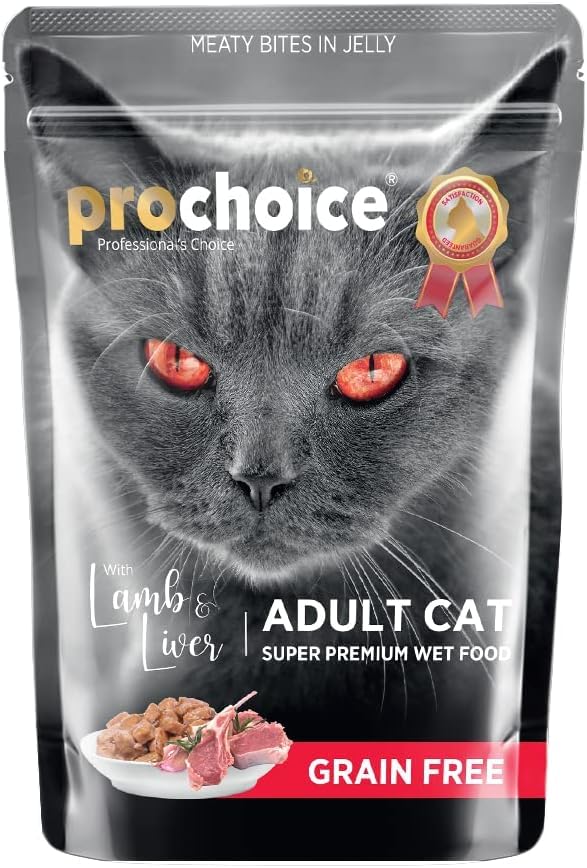 Prochoice Yetişkin Kediler İçin, Tahılsız, Jöle İçinde Kuzu ve Ciğer Parça Etli Yaş Mama, 85 g x 24 adet